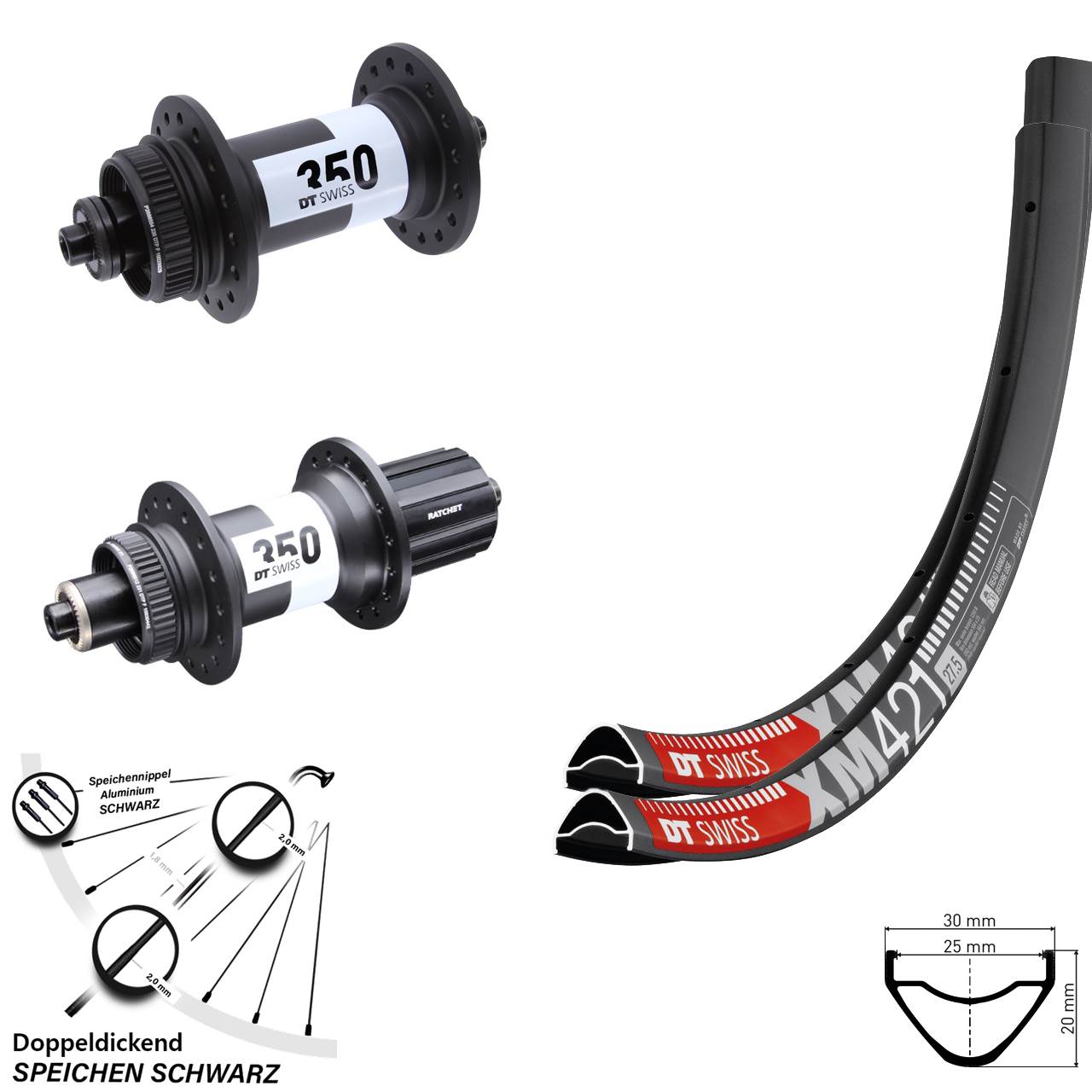 DT Swiss XM 421 350 29 Zoll Laufradsatz Centerlock QR 8-11 fach