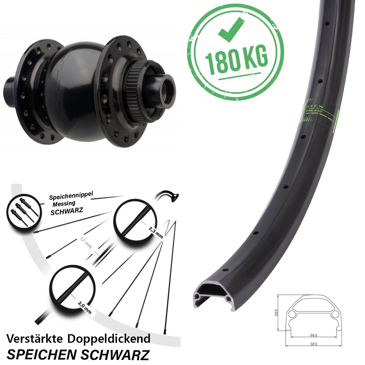 Vorderrad E-Bike Dynamo 27,5 Zoll KX Evo 26-584 ETRTO Boost SON 28-15-110 Centerlock