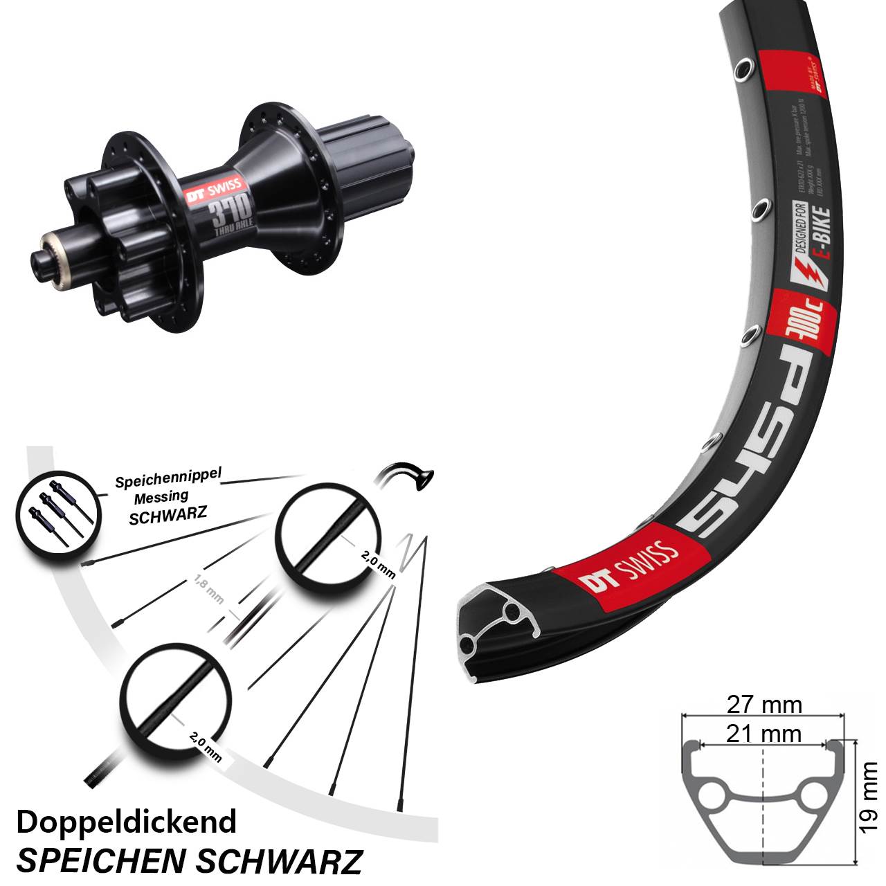 Hinterrad 26 Zoll DT Swiss 545d-370 Hybrid 6-Loch 8-11 fach QR
