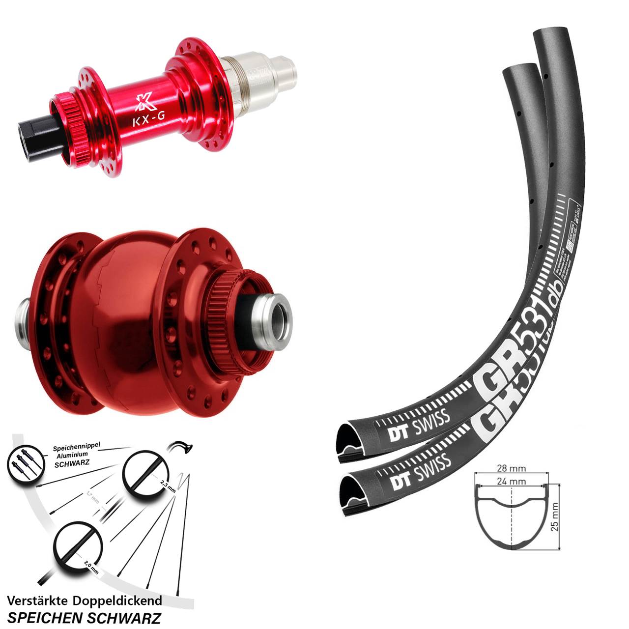 28-29 Zoll DT Swiss GR531 KX-G rot SON 28 rot Disc Laufrad-Satz 12x100/142 XDR