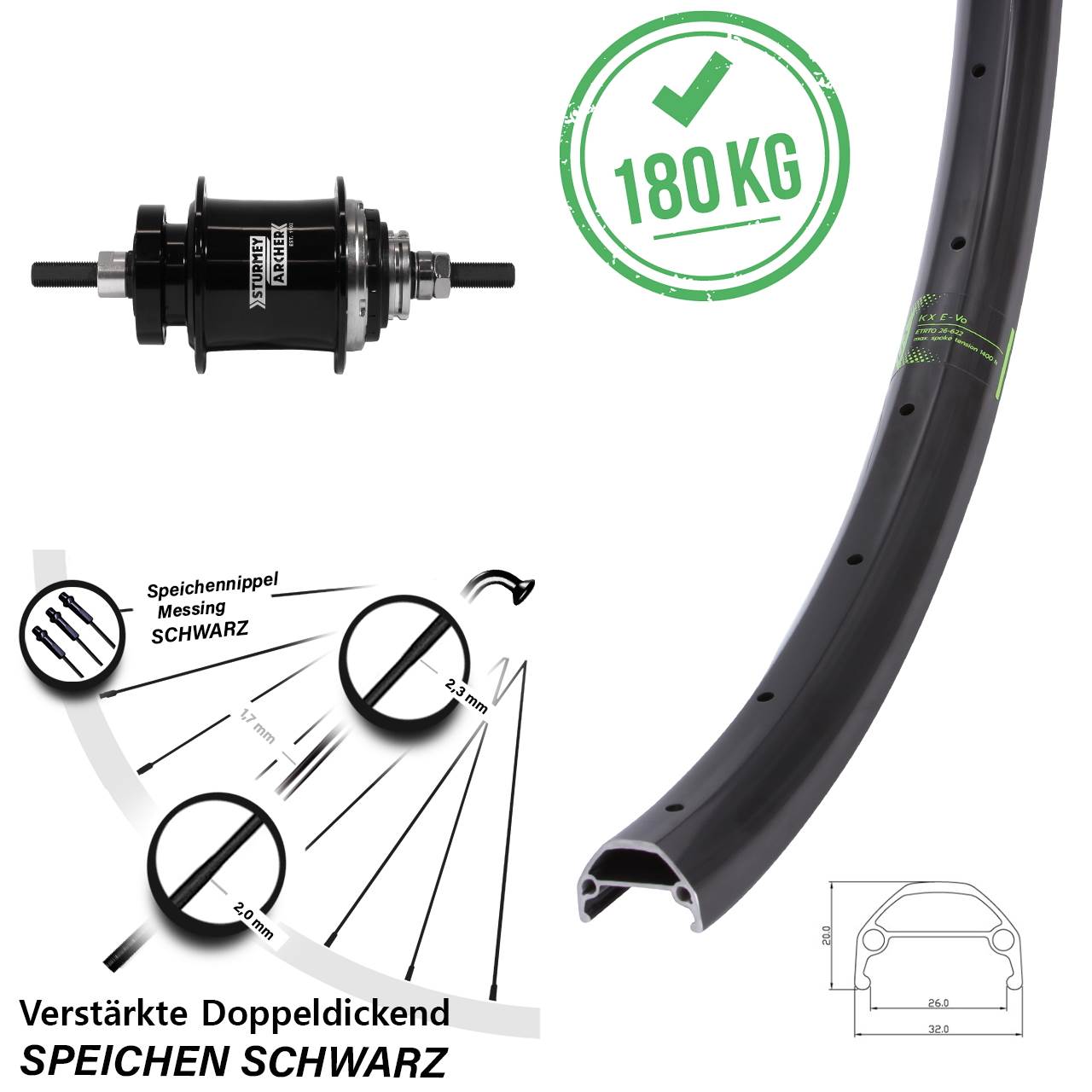 Hinterrad 27,5 Zoll Sturmey Archer A2K Disc KX Evo