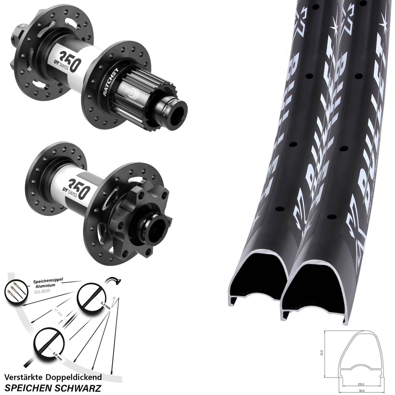 Disc Laufradsatz 28-29 Zoll KX Bullet OS DT Swiss 350 Micro Spline 15x110 12x148 Boost