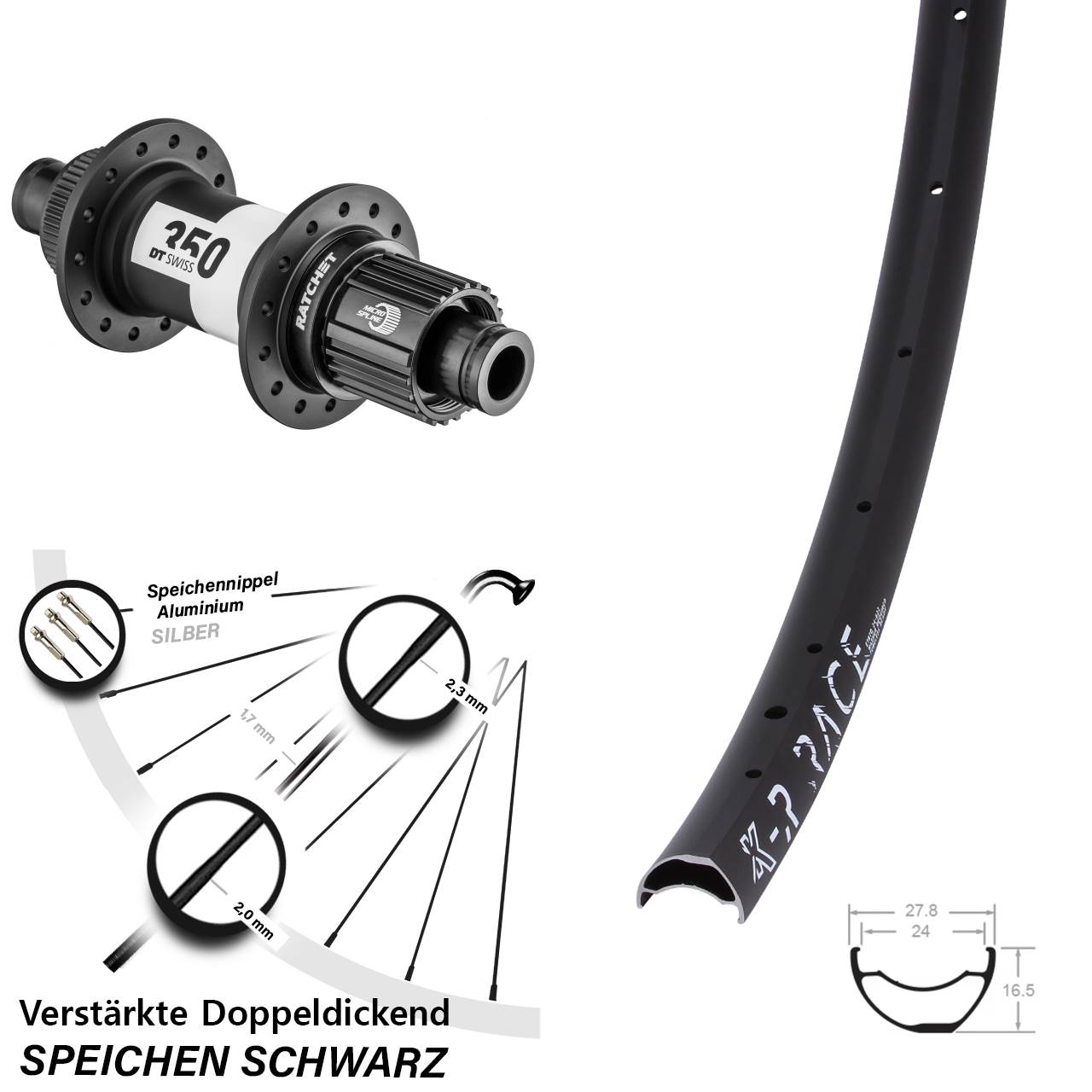 Boost Centerlock Hinterrad 12x148 KX-R Race DT Swiss 350 Micro Spline