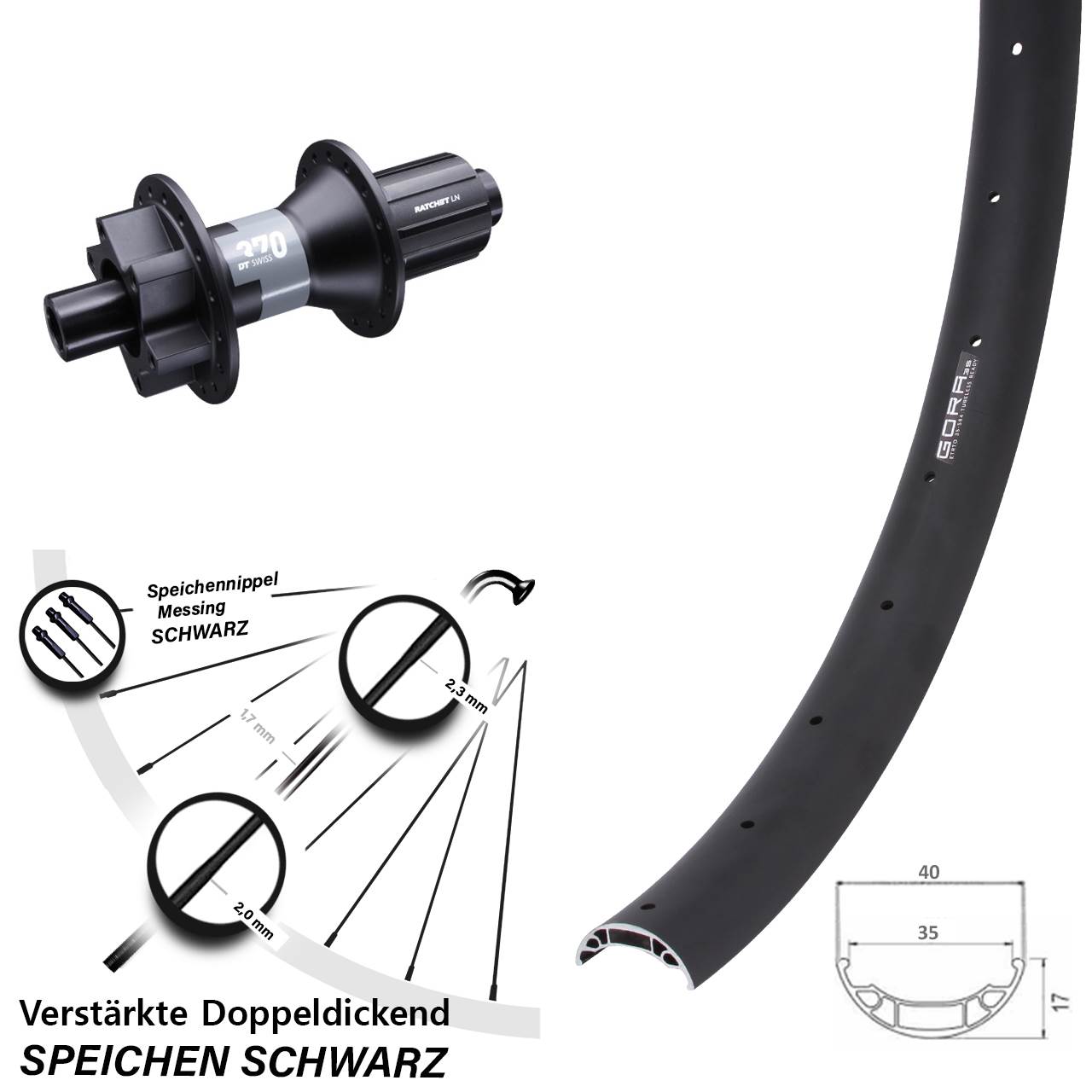 27,5 Zoll Gora 35 DT Swiss 370 Disc Hinterrad 12x142 8-11 fach HG