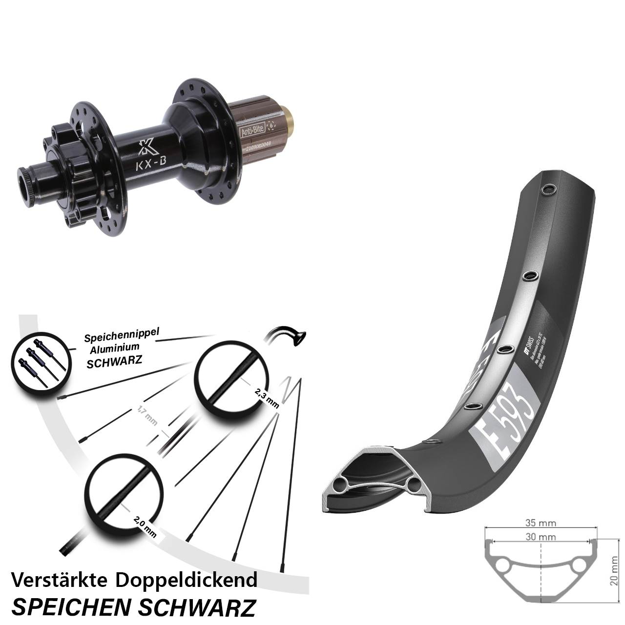 Hinterrad 6-Loch 27,5 Zoll DT Swiss E 593 KX-B 8-11 fach HG 12x148