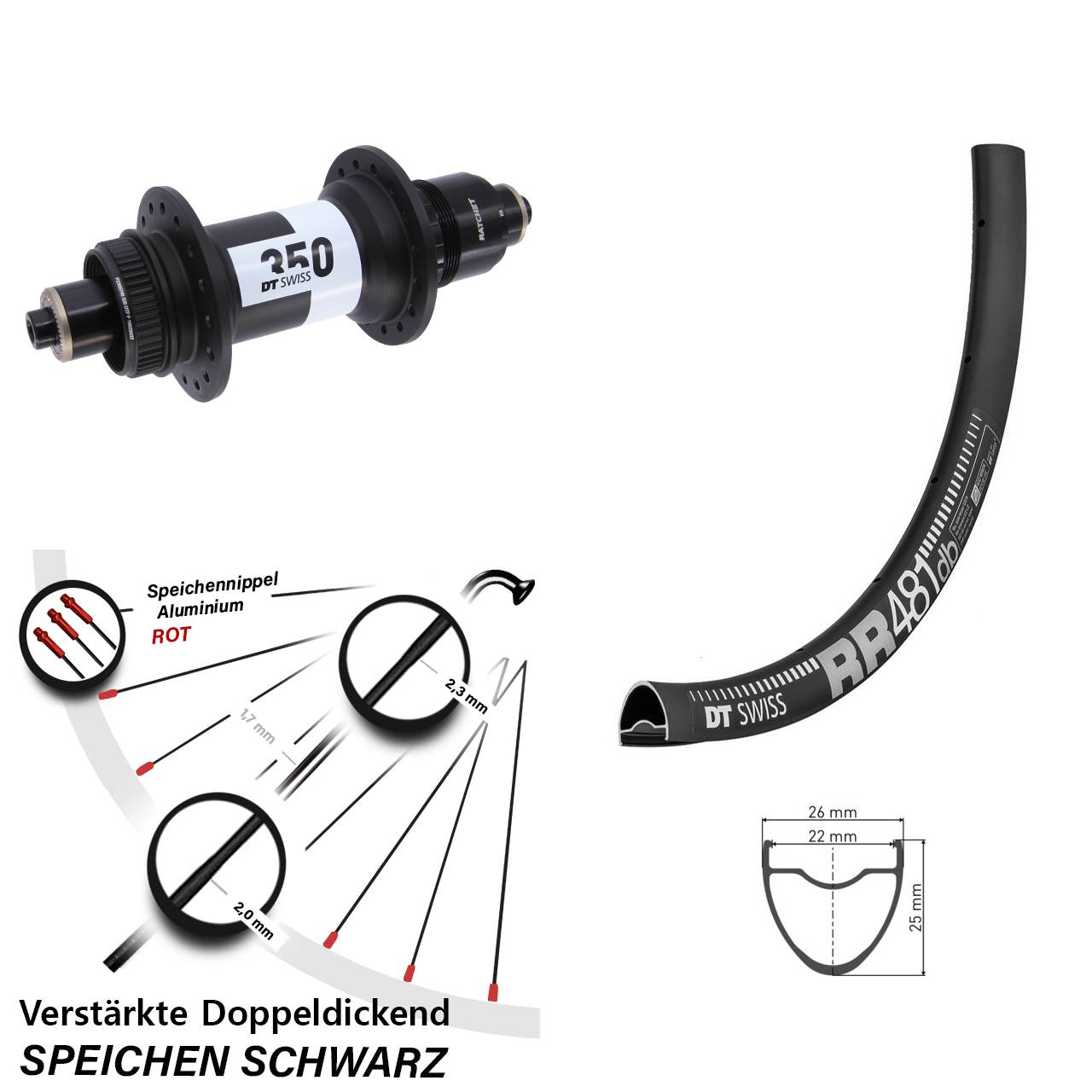 Hinterrad Centerlock 28 Zoll DT Swiss RR481-350 SRAM XD QR