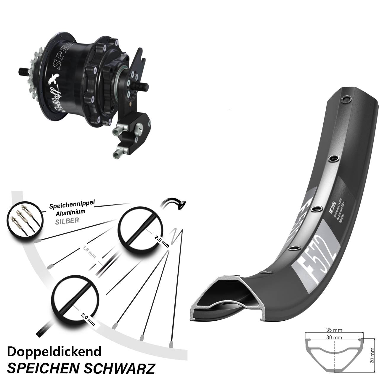 Hinterrad 27,5 Zoll DT Swiss F 572 Rohloff Speedhub 500/14 TS DB OEM2 Tandem schwarz