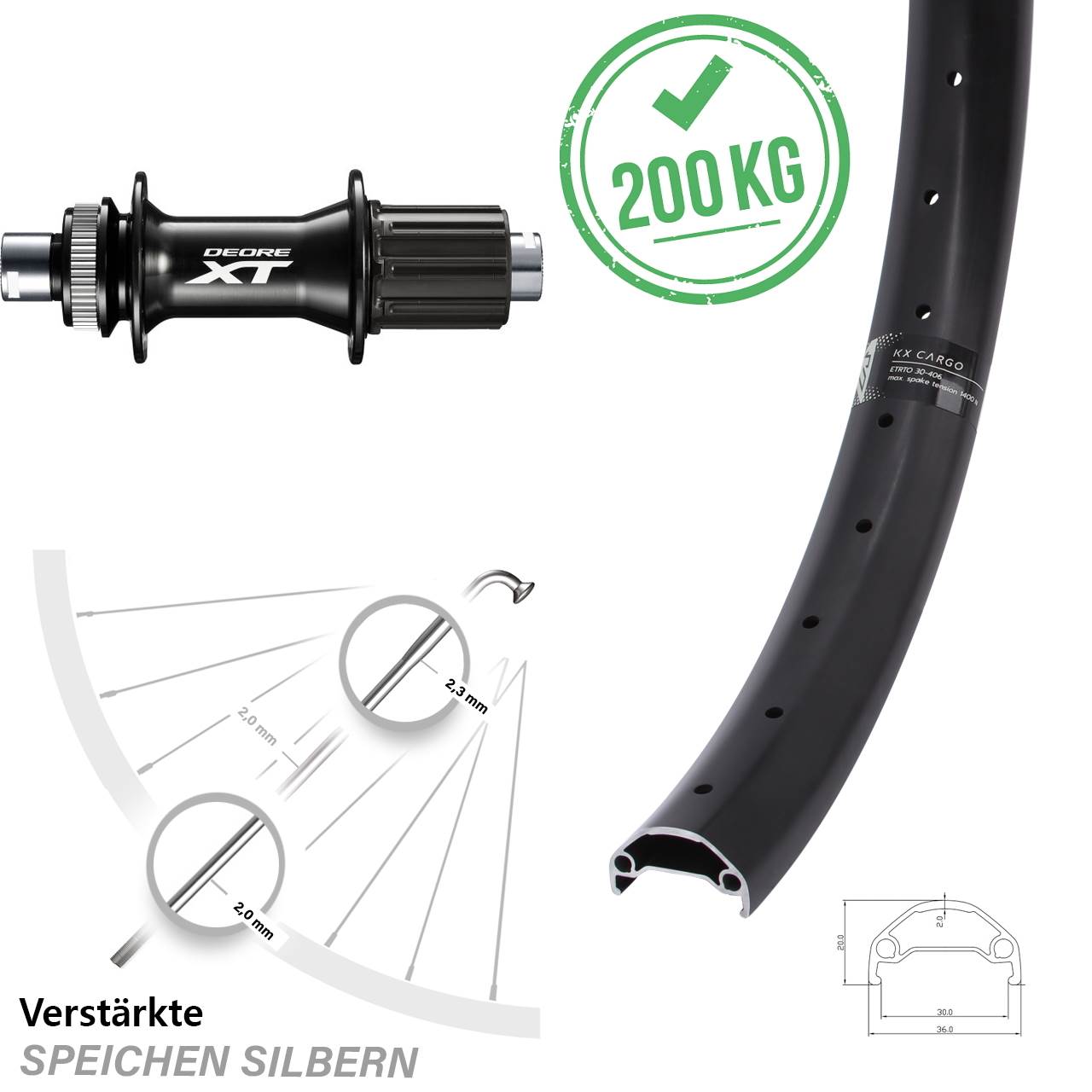 KX Cargo Shimano XT 27,5 Zoll Centerlock Hinterrad 12x148 8-11 fach