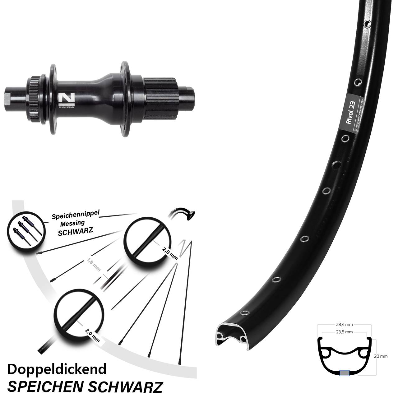 Hinterrad Centerlock 27,5 Zoll Ryde Rival 23 Novatec D792 Shimano Micro Spline 12x142