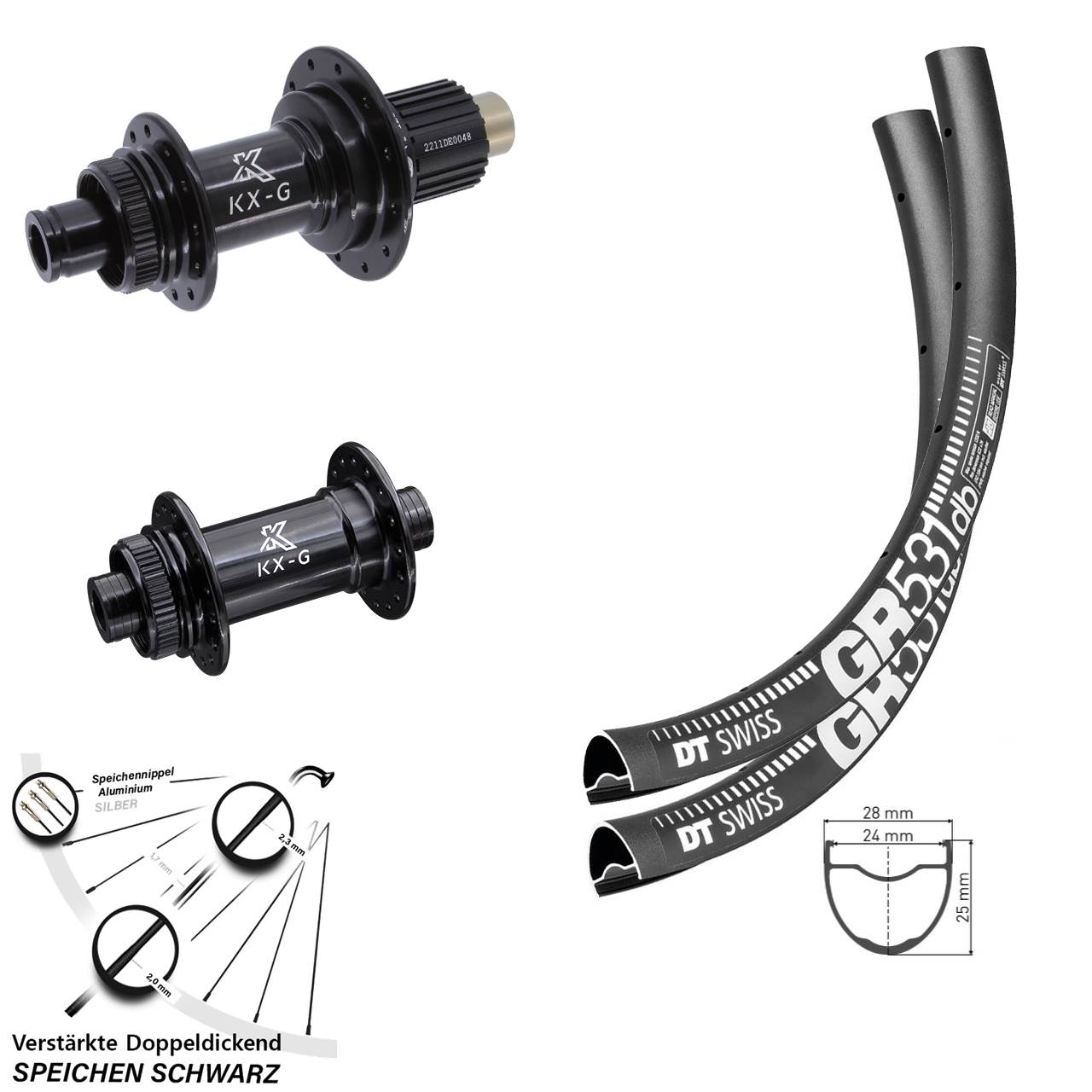 Disc Laufrad-Satz 15x100 12x142 28 Zoll DT Swiss GR531 KX-G Micro Spline