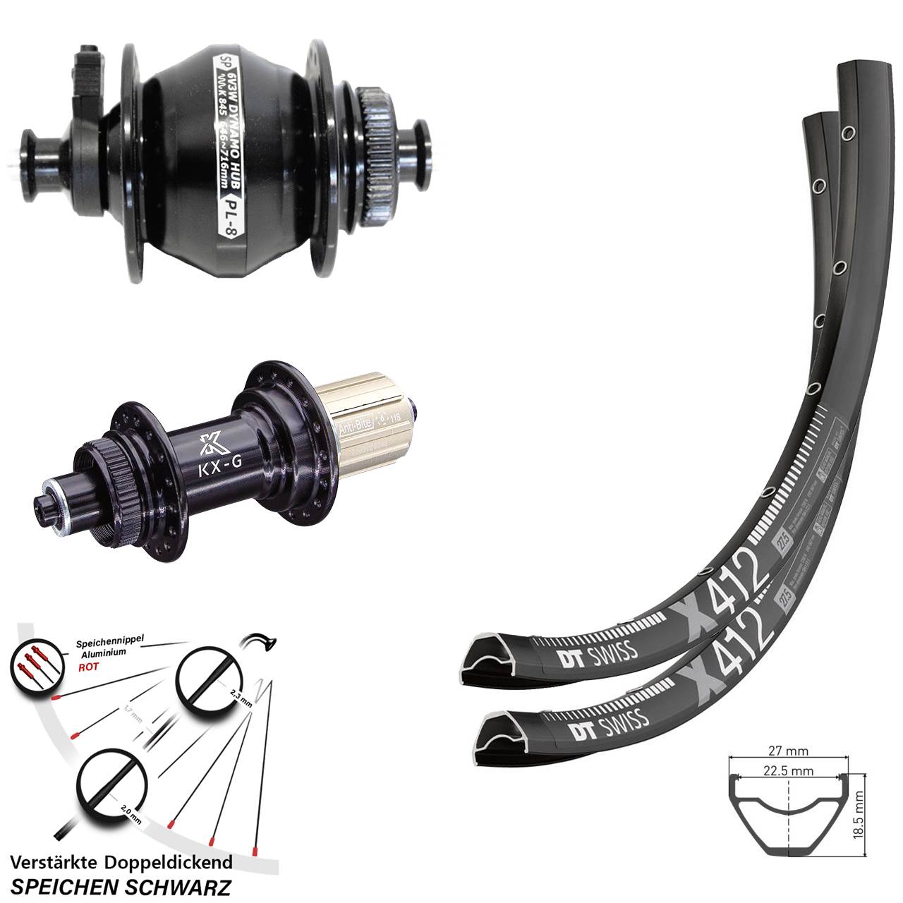 DT Swiss X 412 KX-G Shutter PL-8 28-29 Zoll Disc Laufrad-Satz für Schnellspanner 8-12 fach