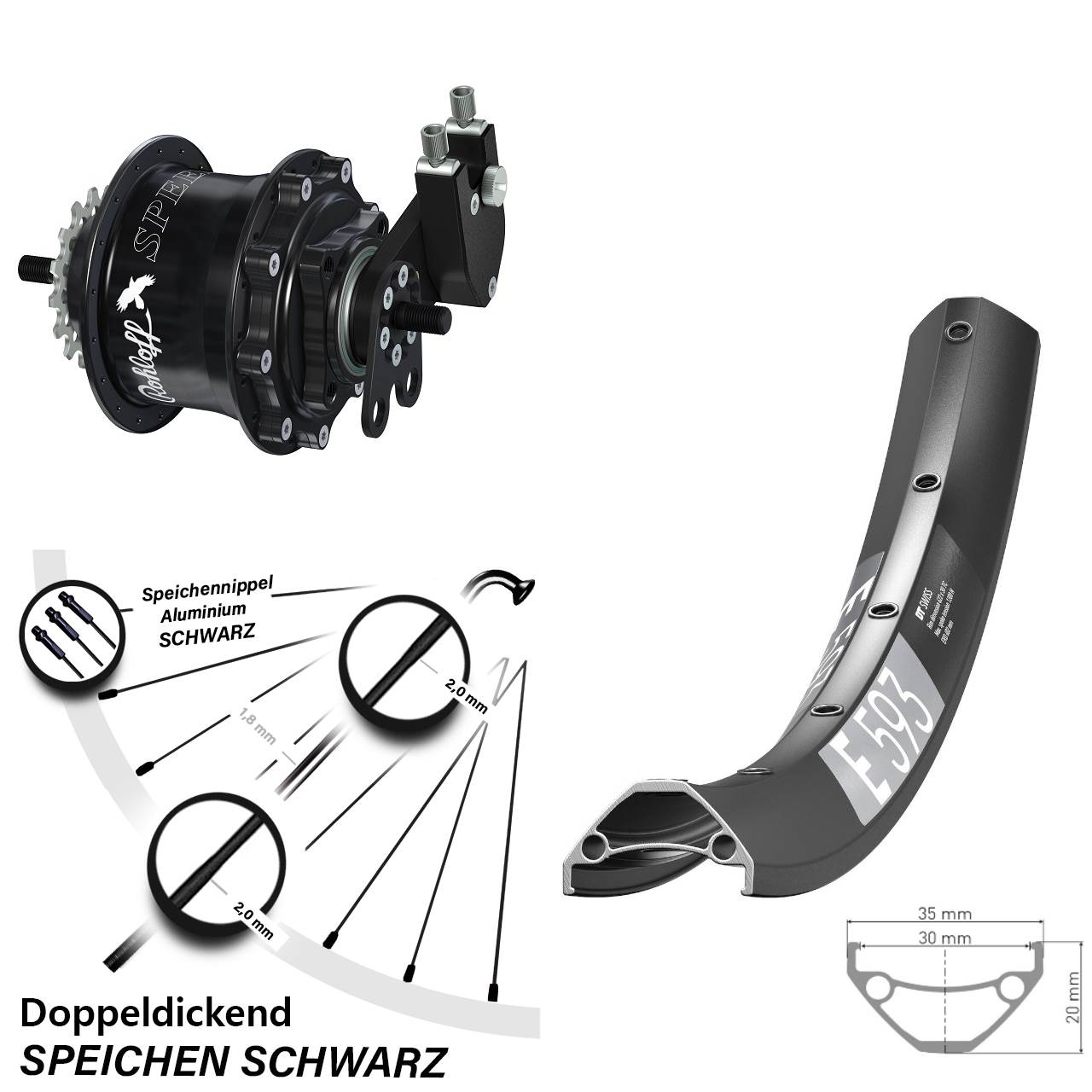 Hinterrad 29 Zoll DT Swiss E 593 Disc Rohloff Speedhub 500/14 TS DB Tandem schwarz