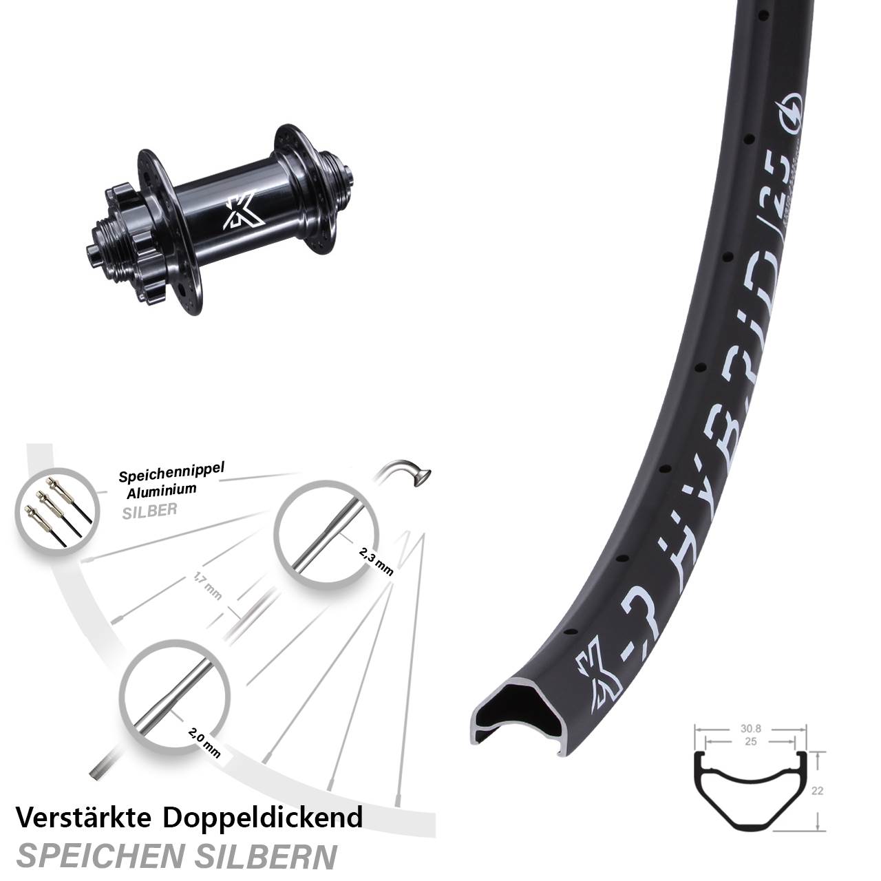 28-29 Zoll KX-R Hybrid 25 Laufrad für Schnellspanner
