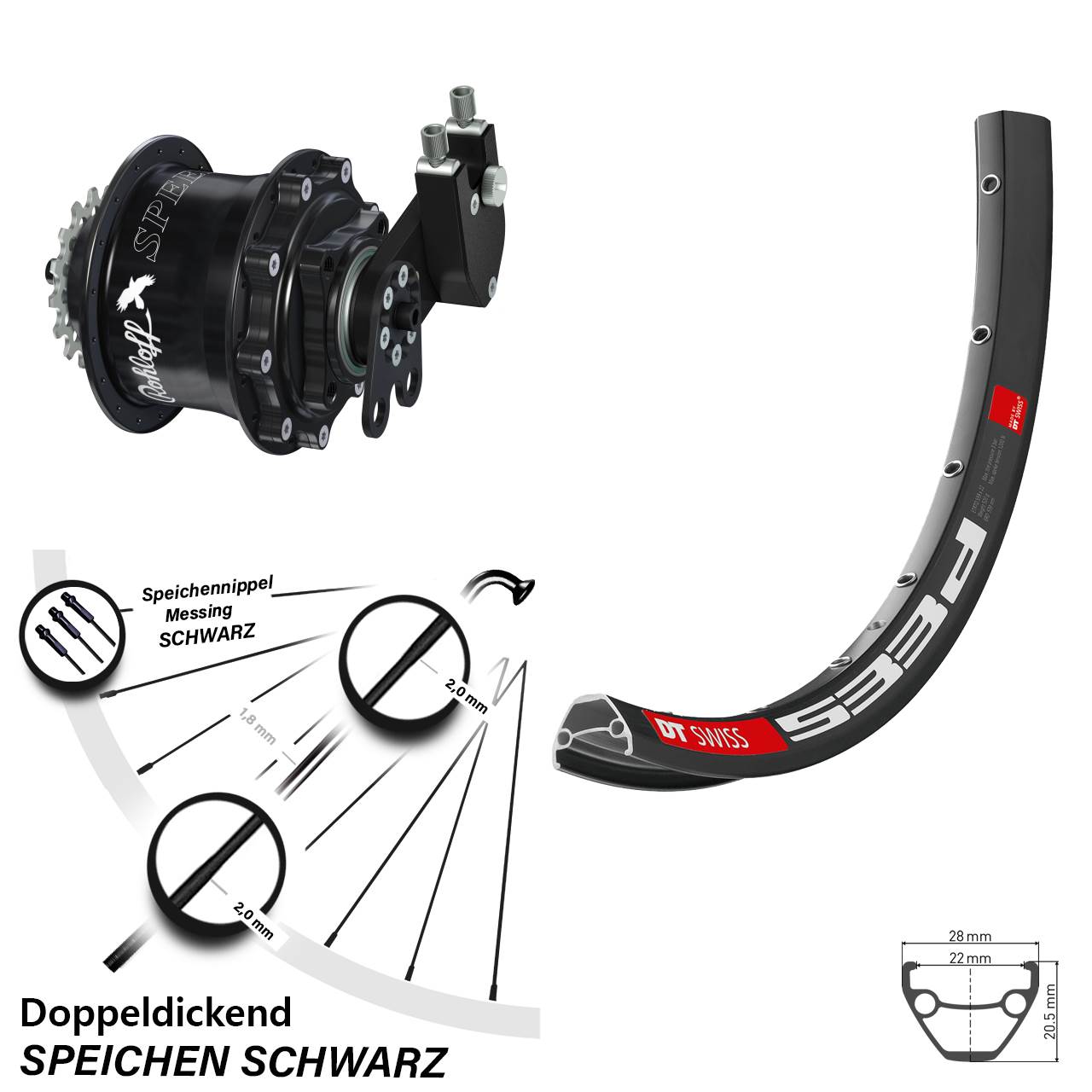 Hinterrad 26 Zoll DT Swiss 533D Disc Rohloff Speedhub 500/14 CC DB Tandem schwarz
