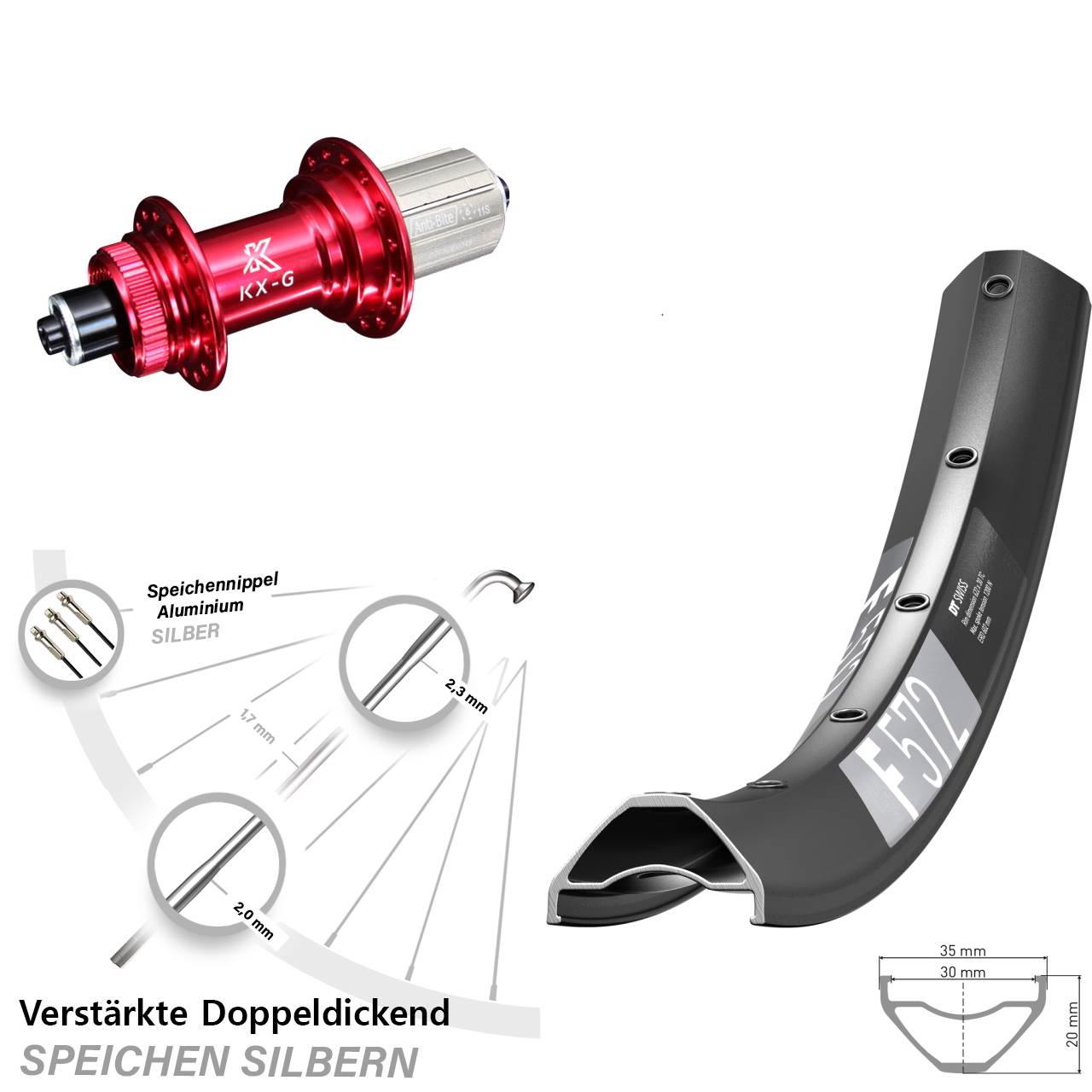 29 Zoll DT Swiss F 572 KX-G rot Disc Laufrad für Schnellspanner 8-12 fach