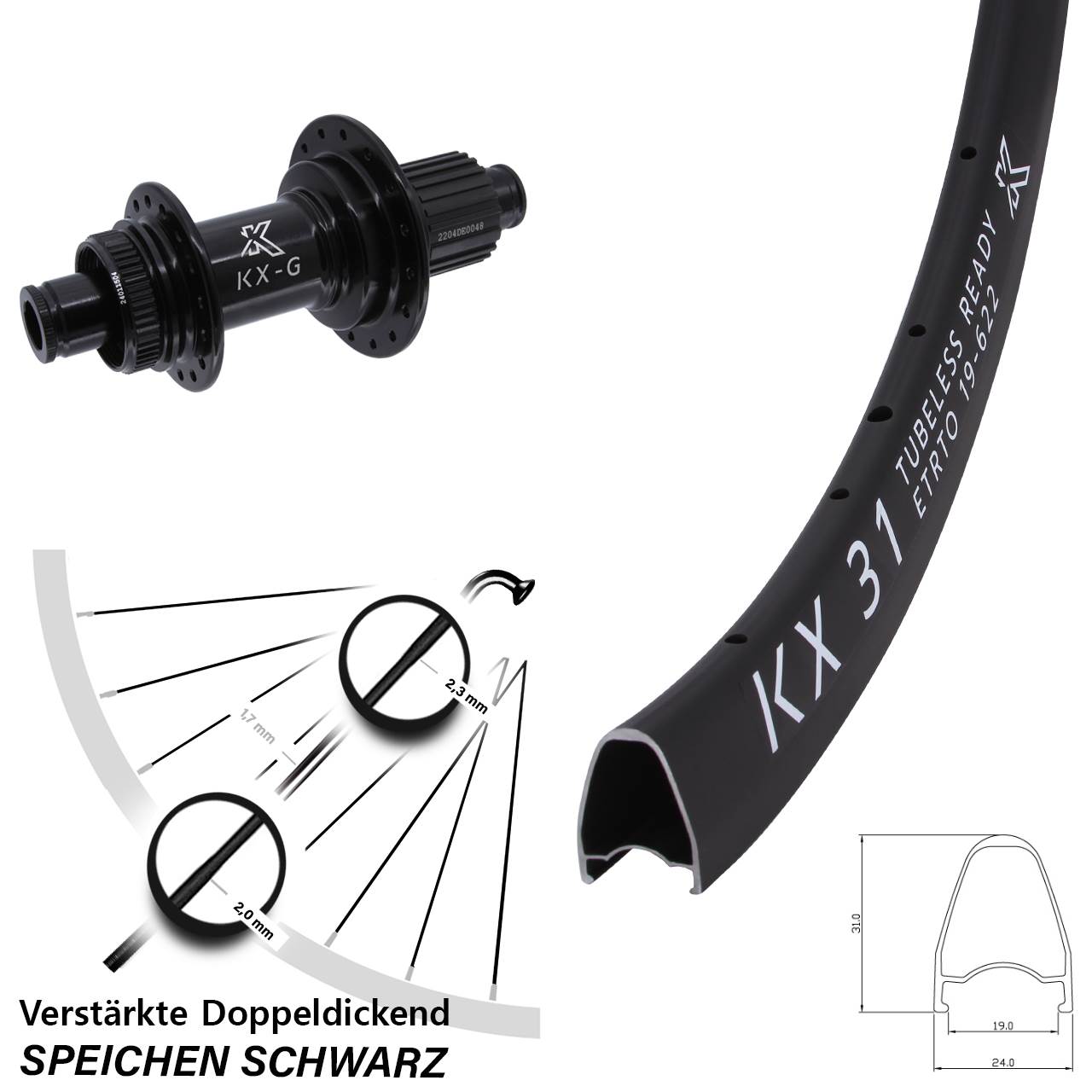 KX-GS 31 verstärkt 28 Zoll Disc Hinterrad 12x142 Micro Spline