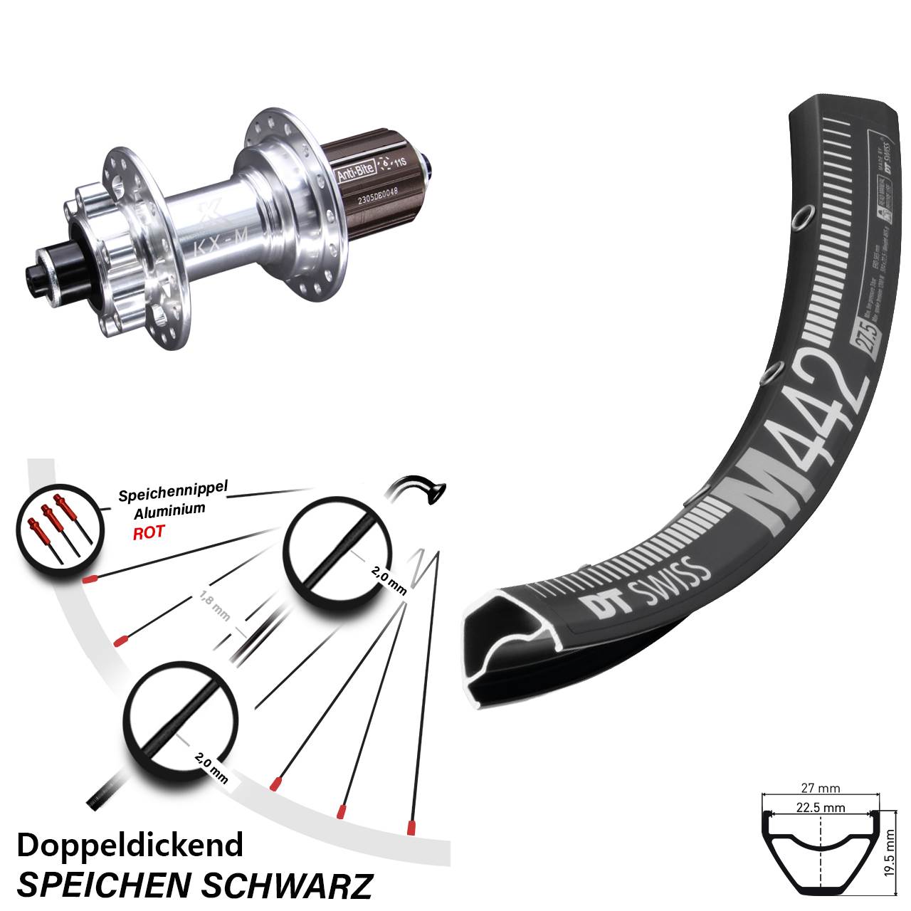 Disc Laufrad für Schnellspanner 28 Zoll DT Swiss M 442 8-12 fach