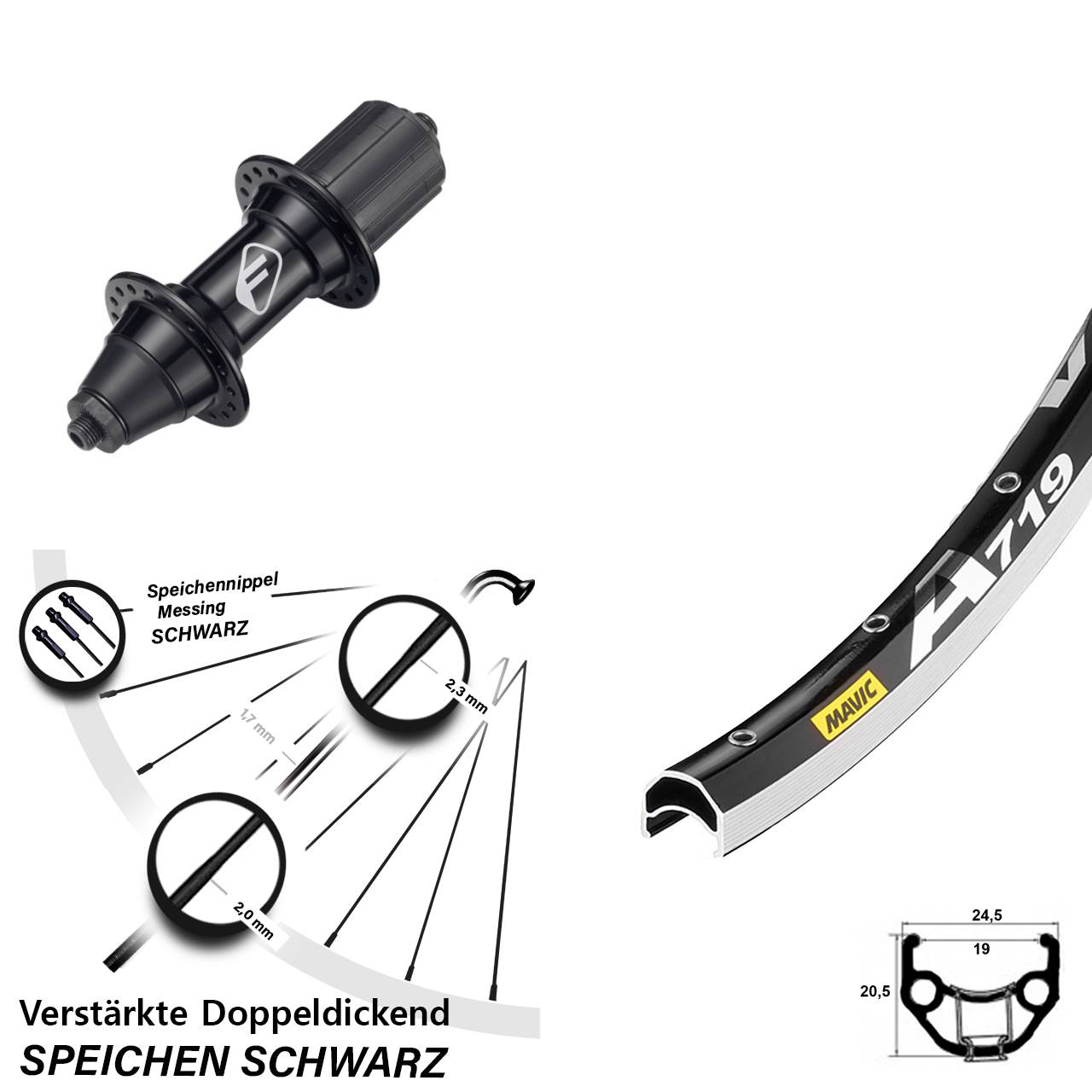 Hinterrad 28 Zoll Mavic A 719 Formula FM-32 7 fach für Schnellspanner