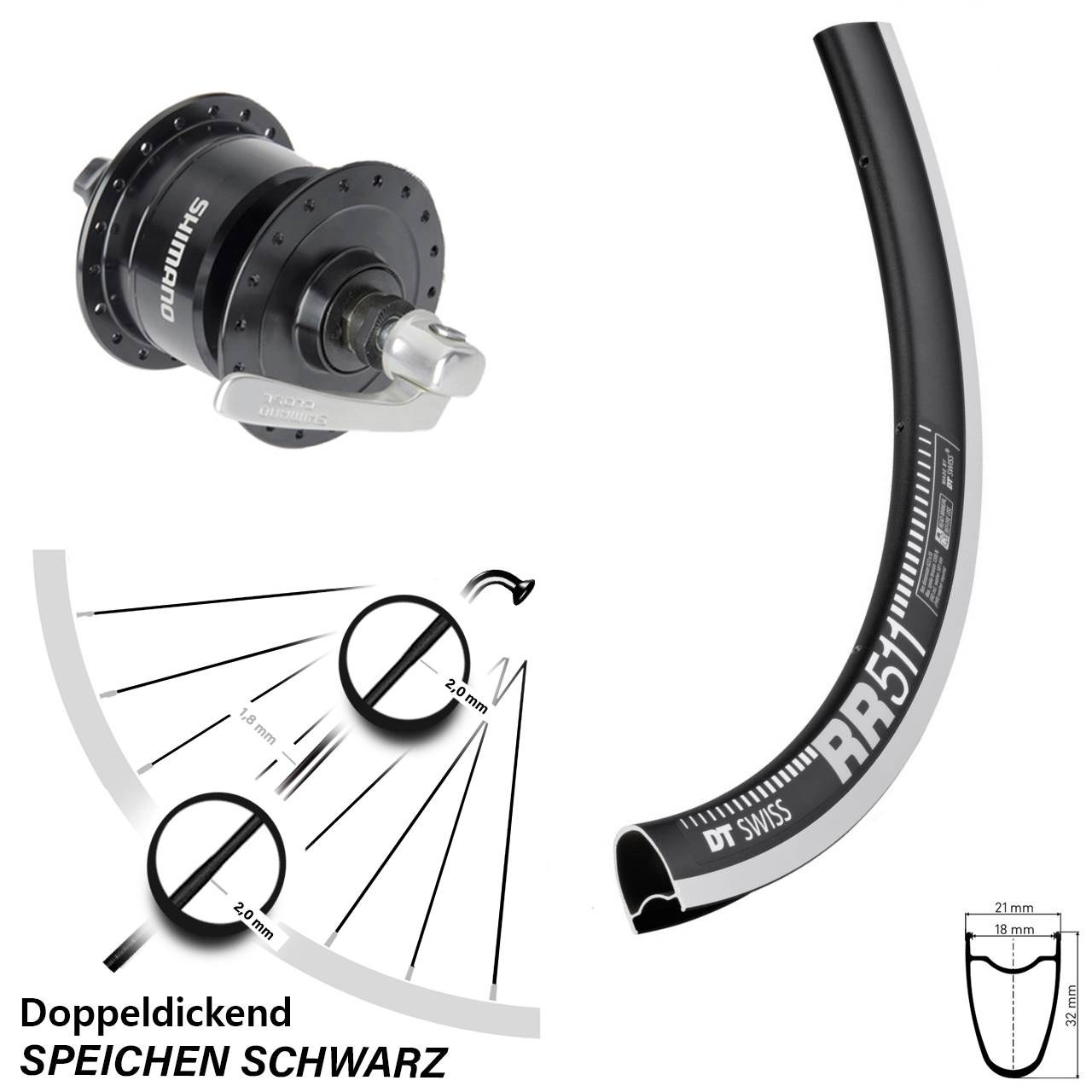 Nabendynamolaufrad für Schnellspanner 28 Zoll DT Swiss RR511 Shimano DH-3N72