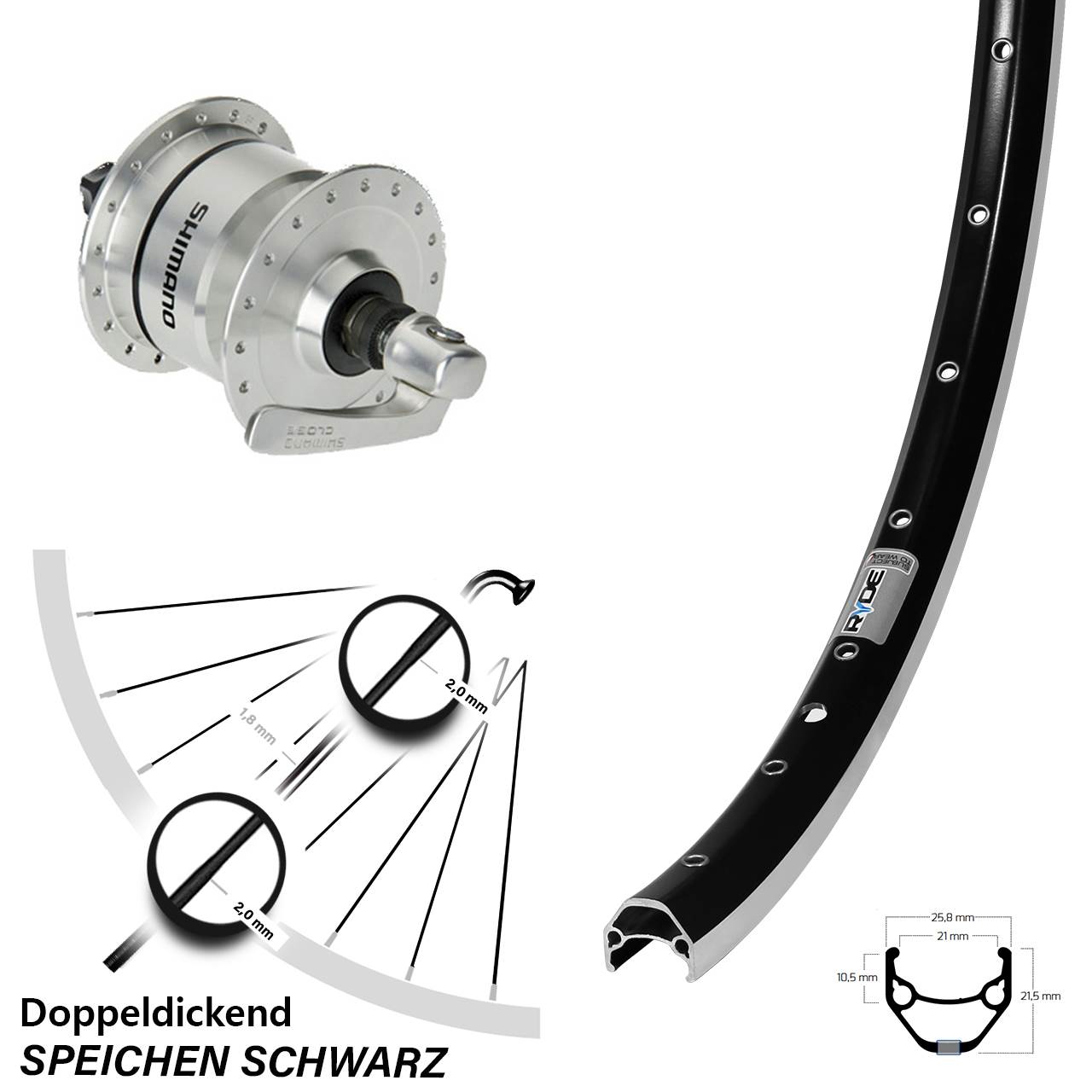 Shimano DH3N72 Ryde ZAC 421 Dynamo Vorderrad 27,5 Zoll