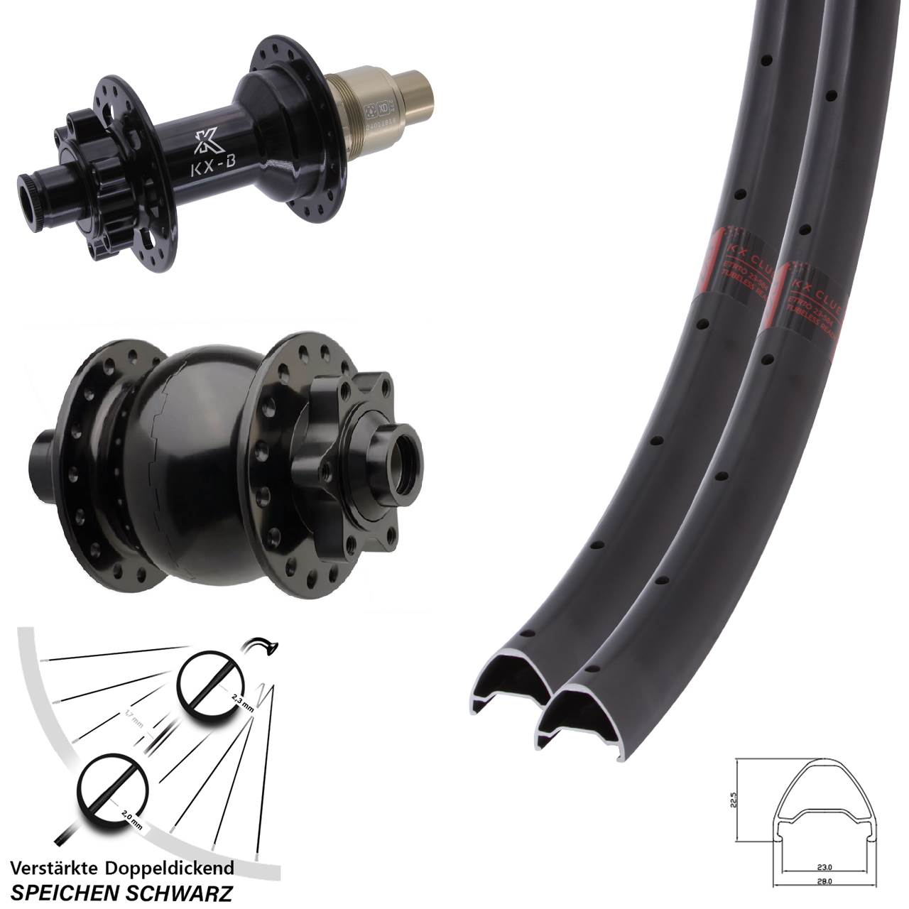 Disc Laufrad-Satz 27,5 Zoll KX-B Clue SON 28 XD 11-12 fach 15x110 12x148 Boost