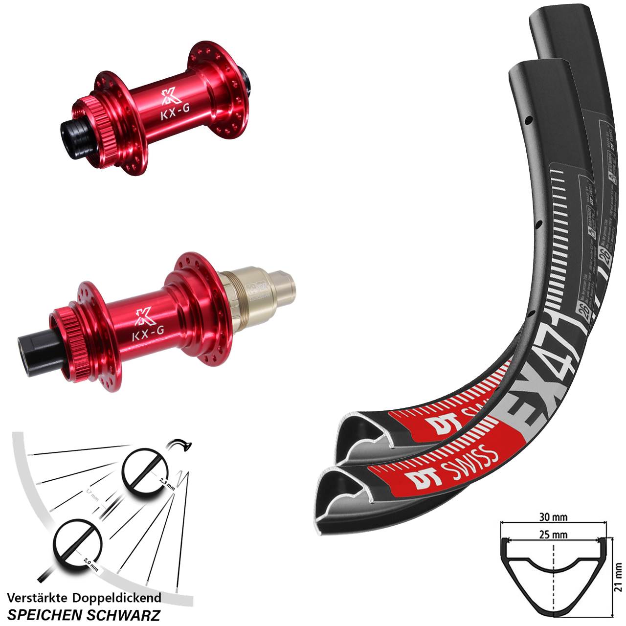 DT Swiss EX471 KX-G rot 650B Disc Laufradsatz 12x100/142 SRAM XDR
