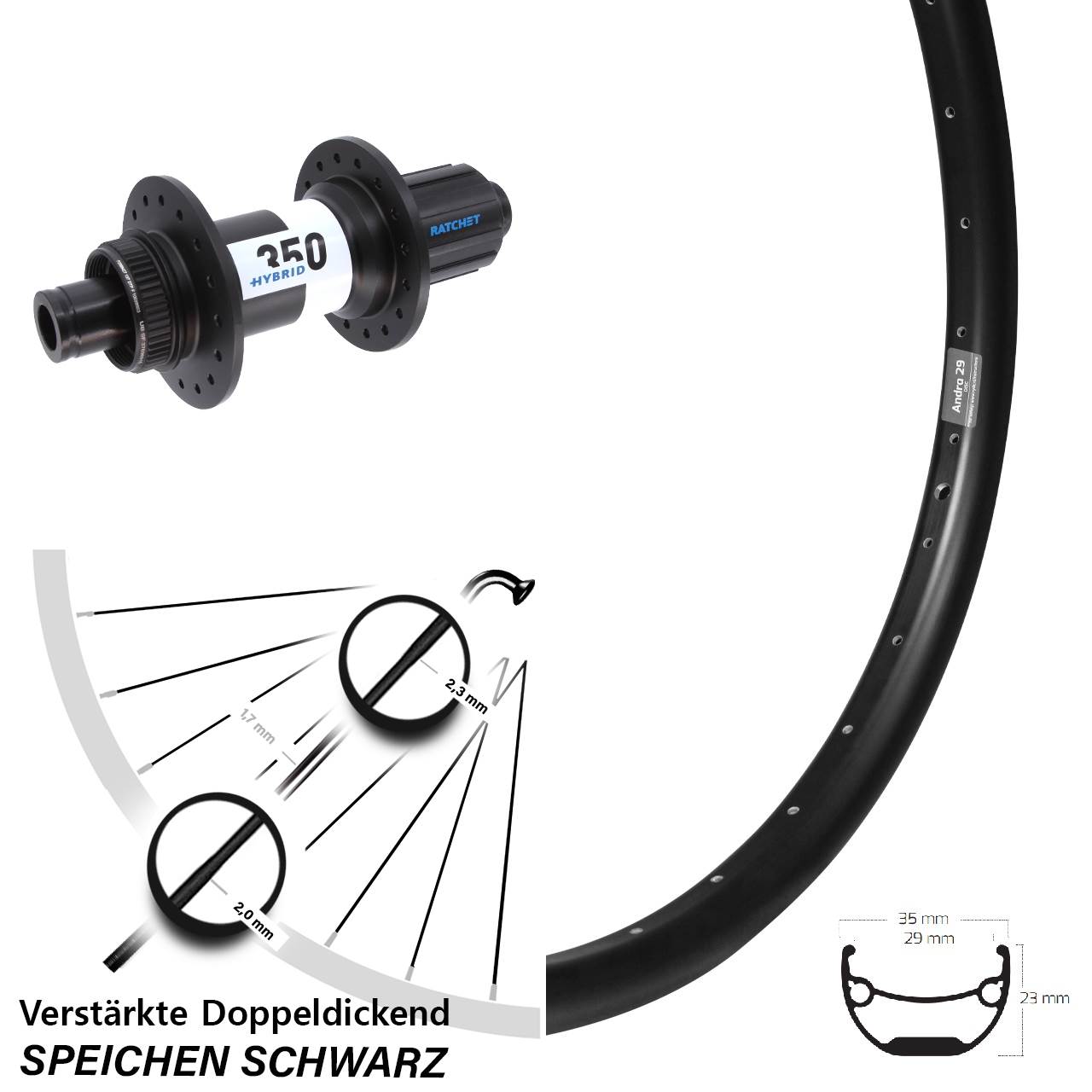 Ryde Andra 29 DT Swiss Hybrid 350 26 Zoll Hinterrad Centerlock 12x148 8-11 fach