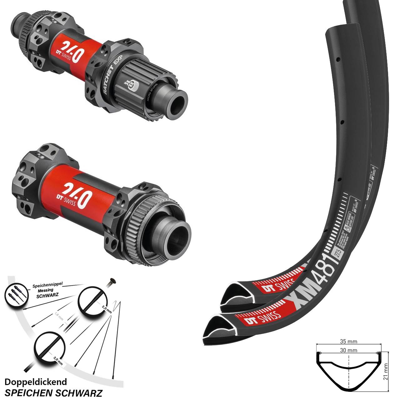 27,5 Zoll Laufradsatz XM 481 DT Swiss 240 EXP Straightpull Boost 15x110 12x148