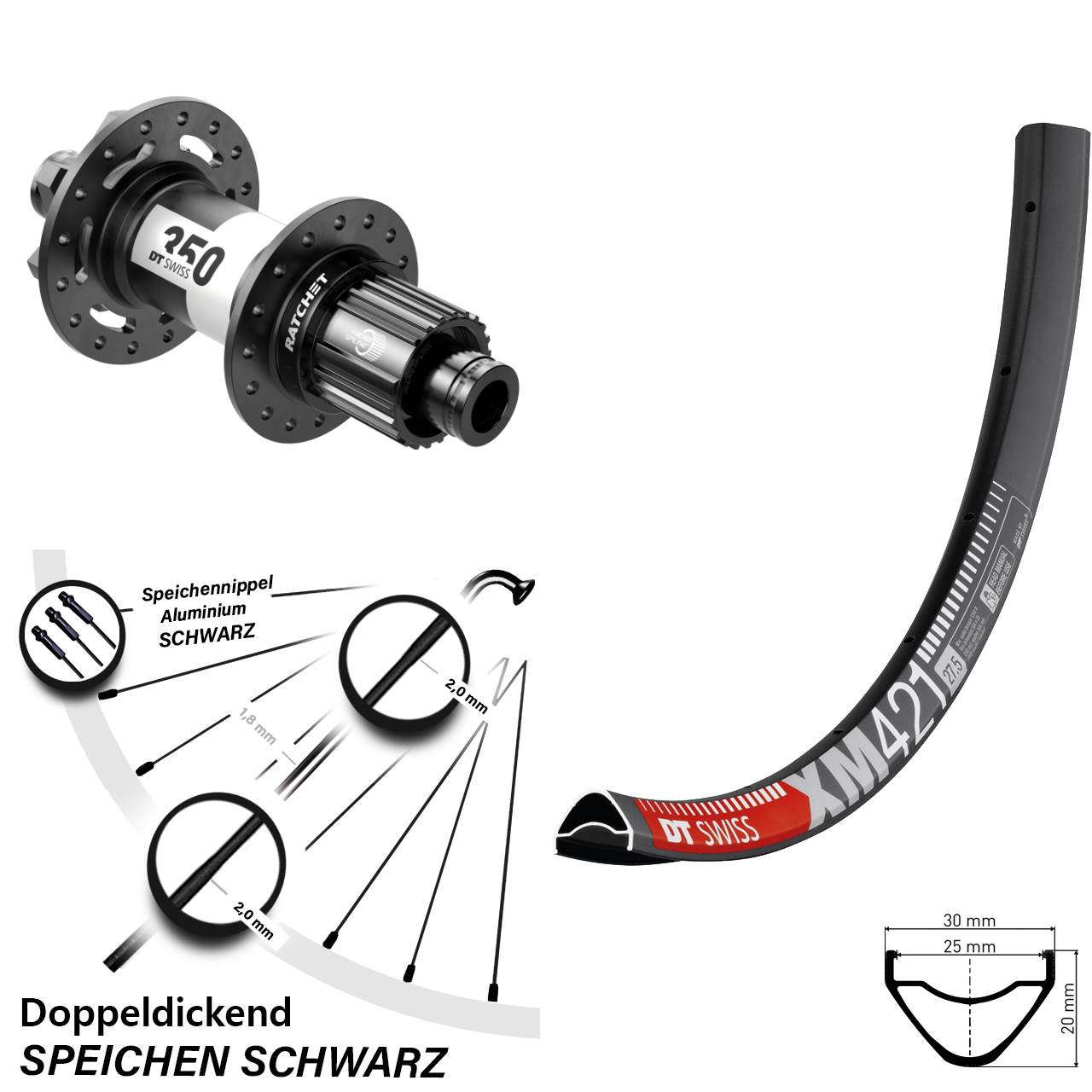 DT Swiss XM 421-350 Hinterrad 27,5 Zoll Boost 6-Loch Shimano Micro Spline