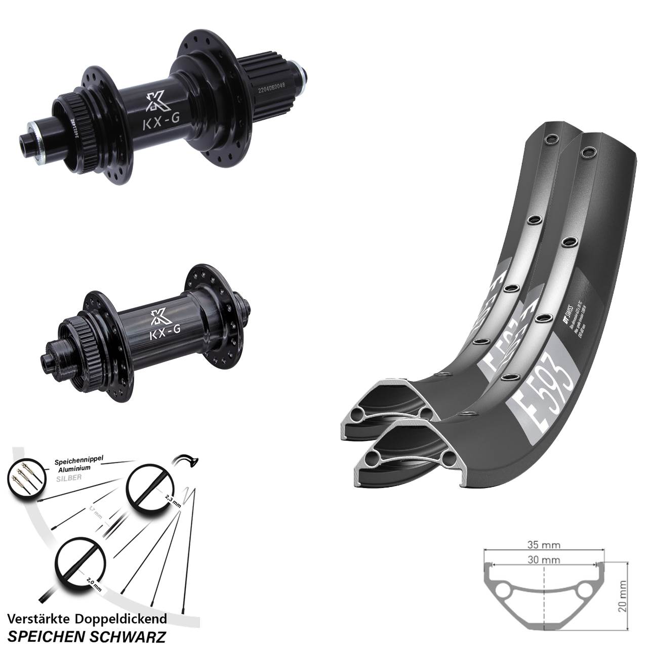 Disc Laufradsatz für Schnellspanner 29 Zoll DT Swiss E593 KX-GS verstärkt Micro Spline