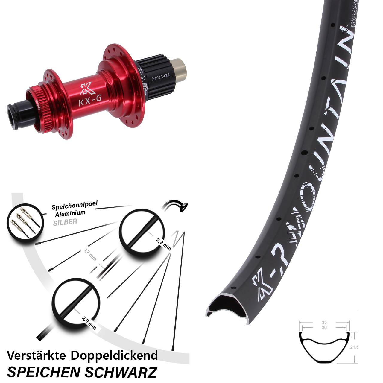 Centerlock Hinterrad 12x142 27,5 Zoll KX-GR Mountain rot Micro Spline