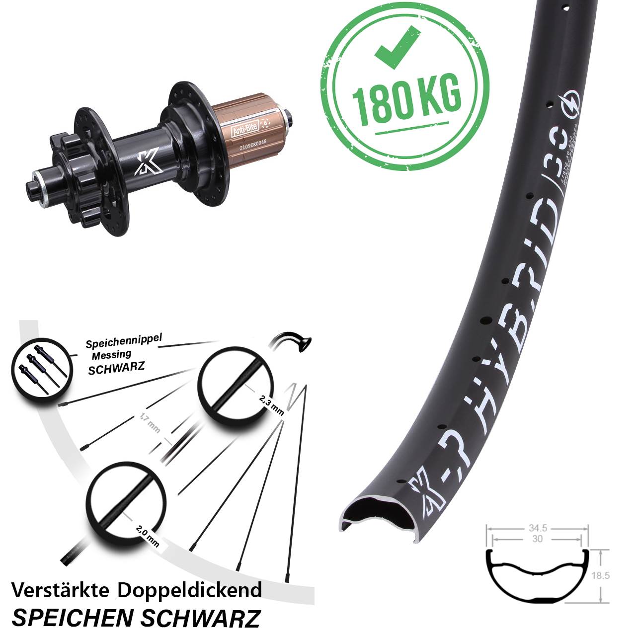 KX-MR Hybrid 30 29 Zoll 6-Loch Hinterrad für Schnellspanner 8-12 fach