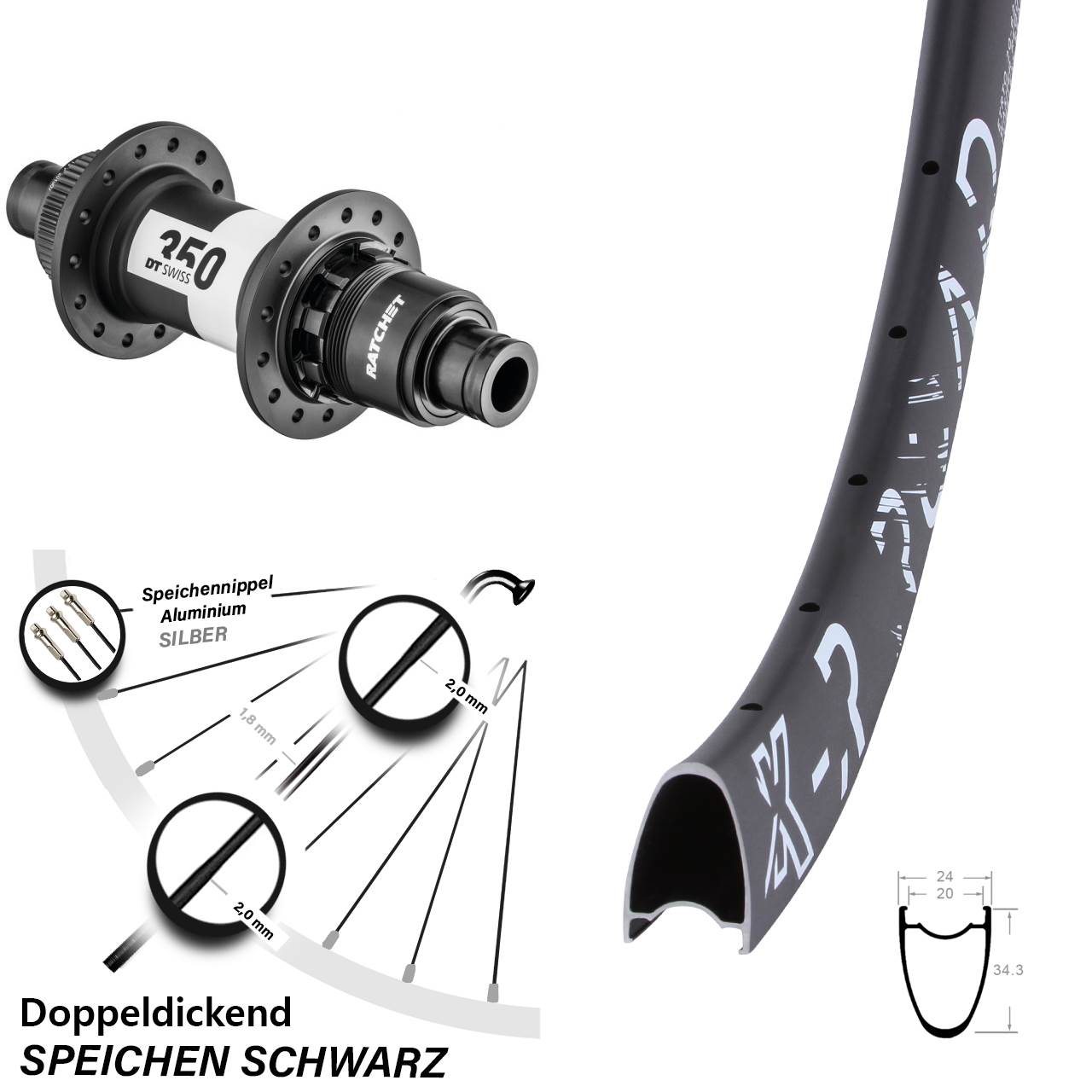 KX-R Road DT Swiss 350 28 Zoll Hinterrad Centerlock 12x142 XD