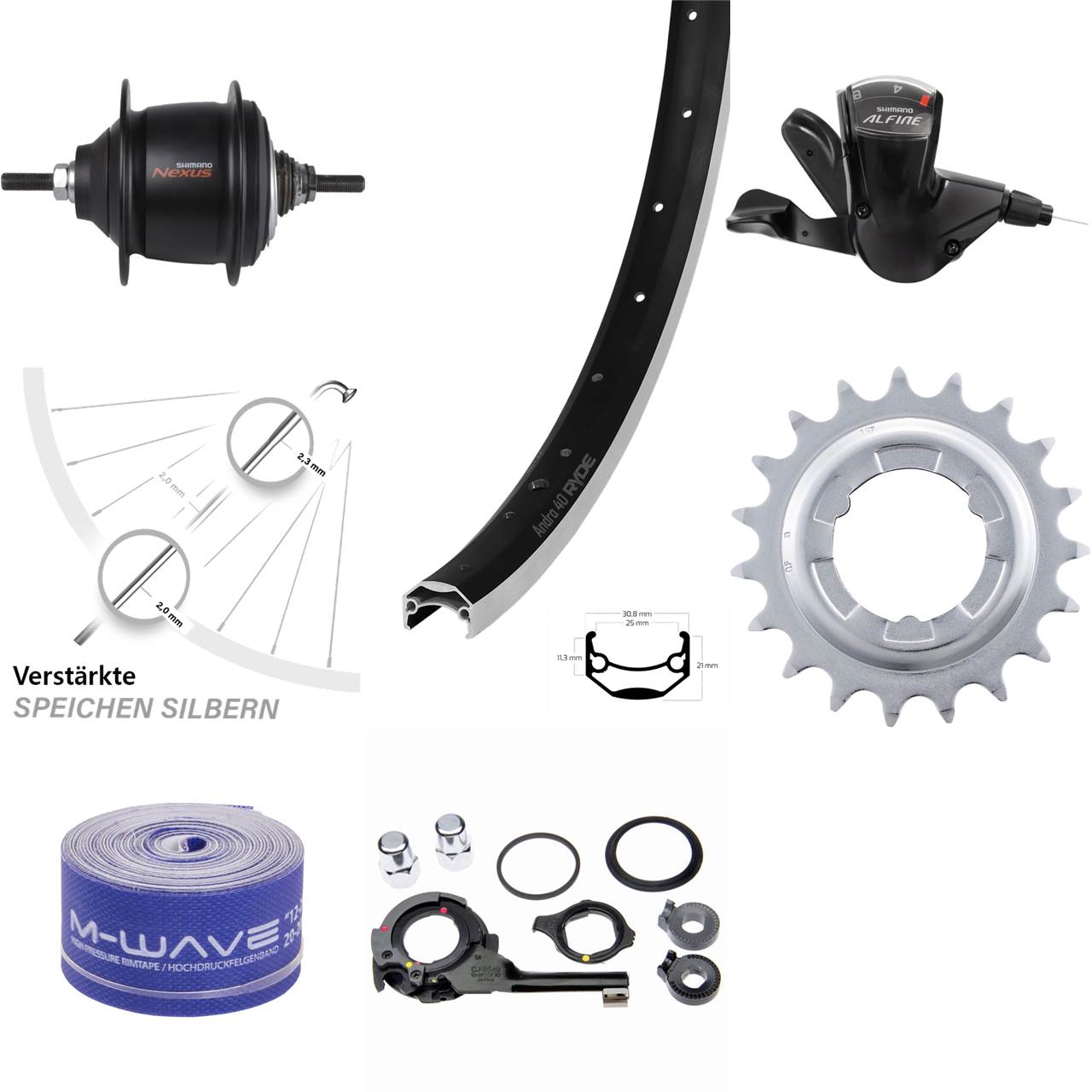 26 Zoll Shimano Nexus 8-Gang Premium Ryde Andra 40 Hinterrad