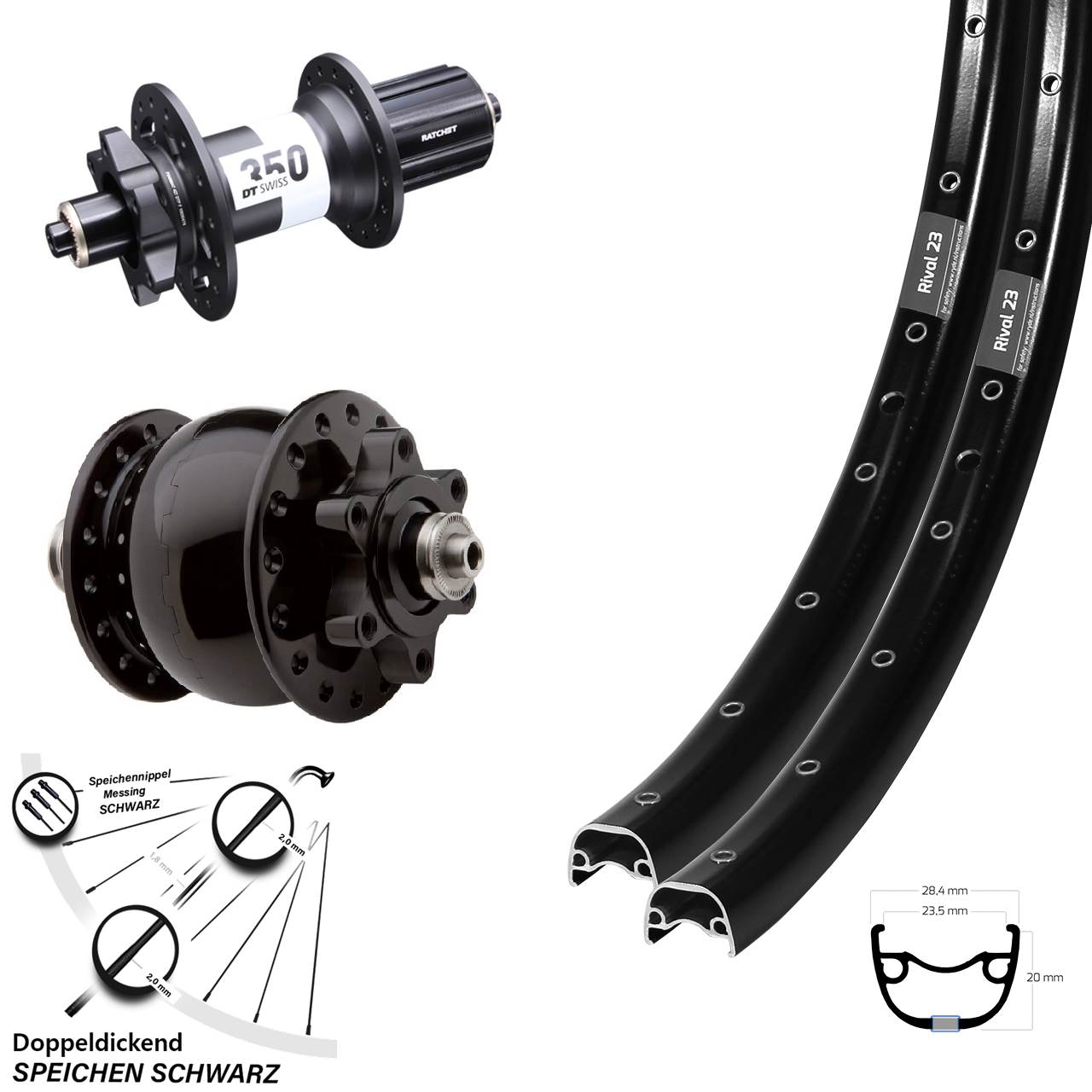 Ryde Rival 23 Scheibenbrems-Laufradsatz 27,5 Zoll mit DT Swiss 350 5x135 mm SON 28 6-Loch