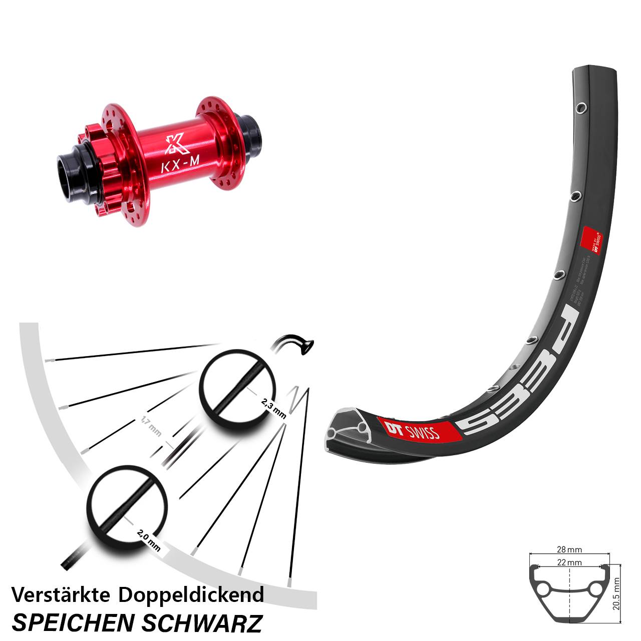 Disc Vorderrad 20x110 non Boost 650B DT Swiss 533 D KX-M rot