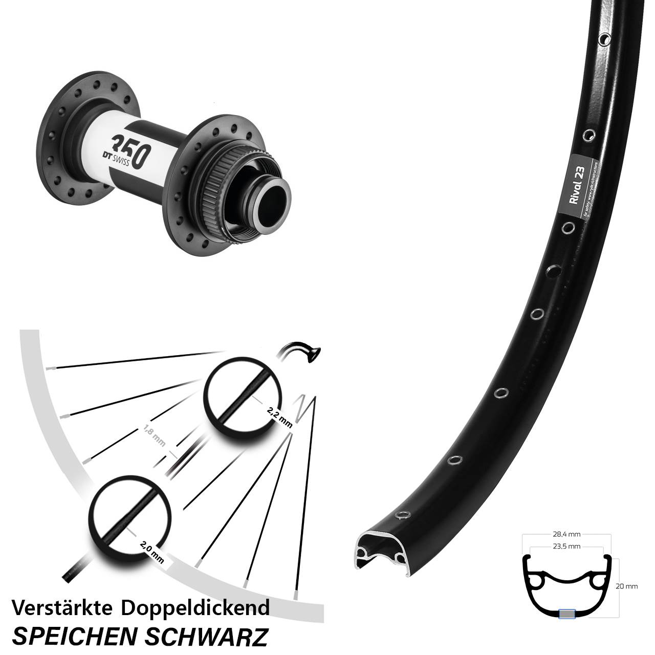 Vorderrad 27,5 Zoll Ryde Rival 23 DT Swiss 350 15x110 Centerlock