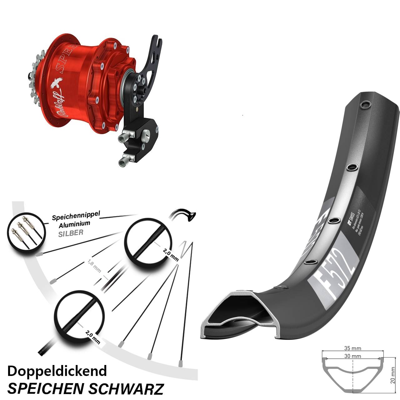 Disc Laufrad 29 Zoll DT Swiss F 572 Rohloff Speedhub CC DB PM rot