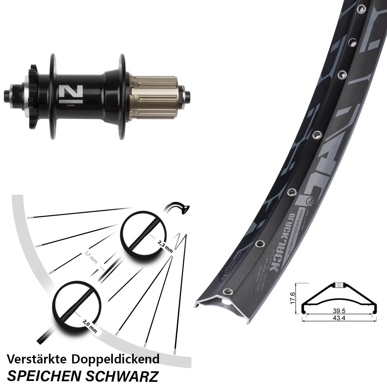 6-Loch Hinterrad für Schnellspanner 27,5 Zoll Rodi Ready 40 Novatec D-042SB 8-11 fach