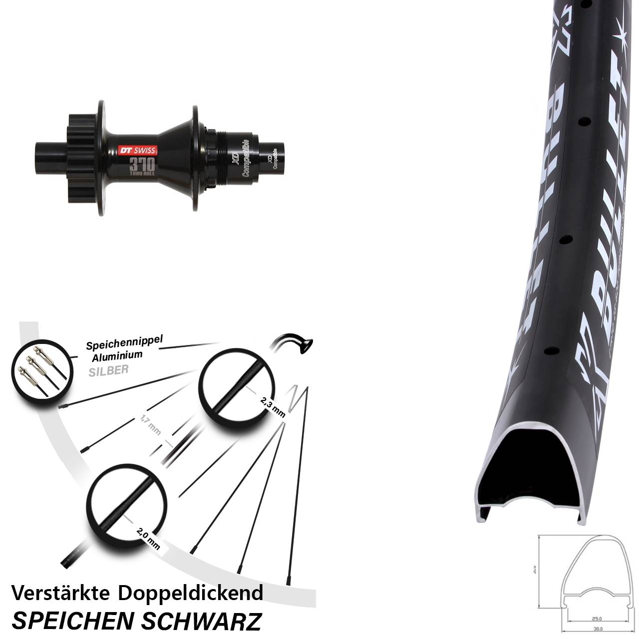 Hinterrad 6-Loch 28-29 Zoll KX Bullet OS DT Swiss 370 XD 12x142