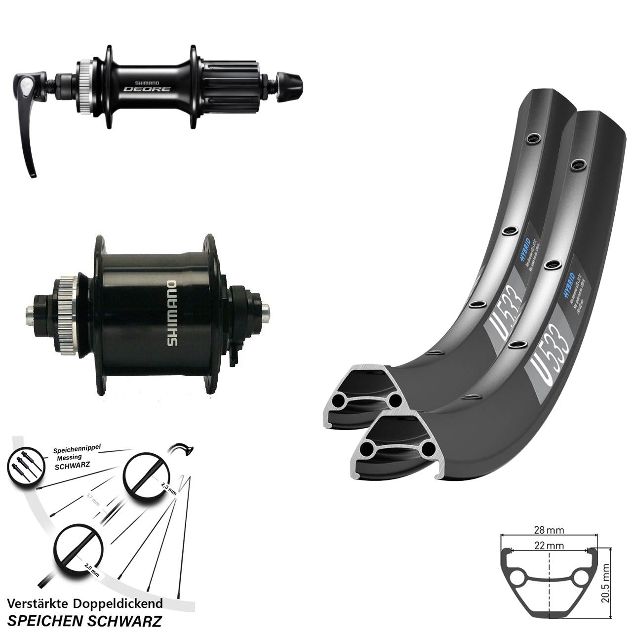 650B Laufradsatz DT Swiss U 533 Shimano DH-UR700-3D Deore 8-11 fach QR