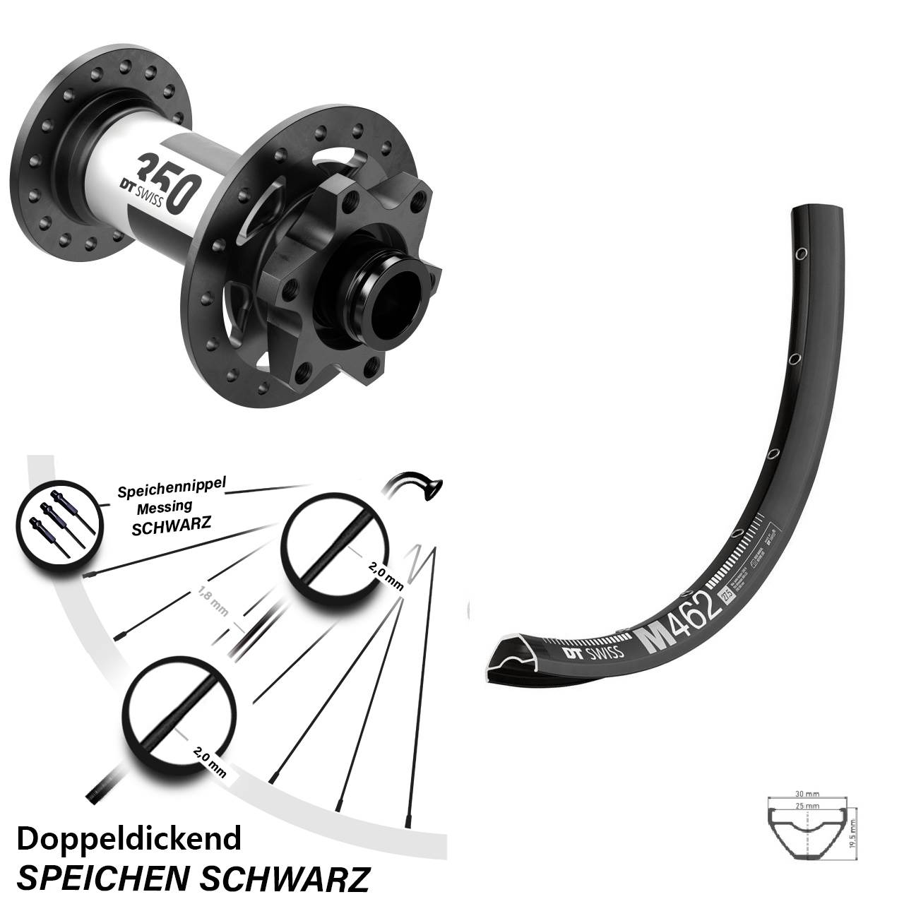 DT Swiss M 462 Vorderrad 27,5 Zoll mit 350 Boost 6-Loch 15x110 mm Nabe