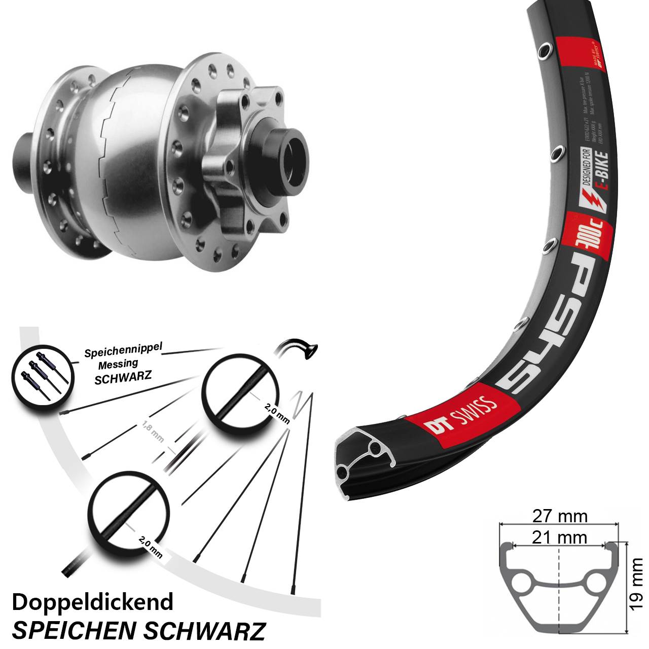 Nabendynamovorderrad 6-Loch 26 Zoll DT Swiss 545 SON 28 15x100