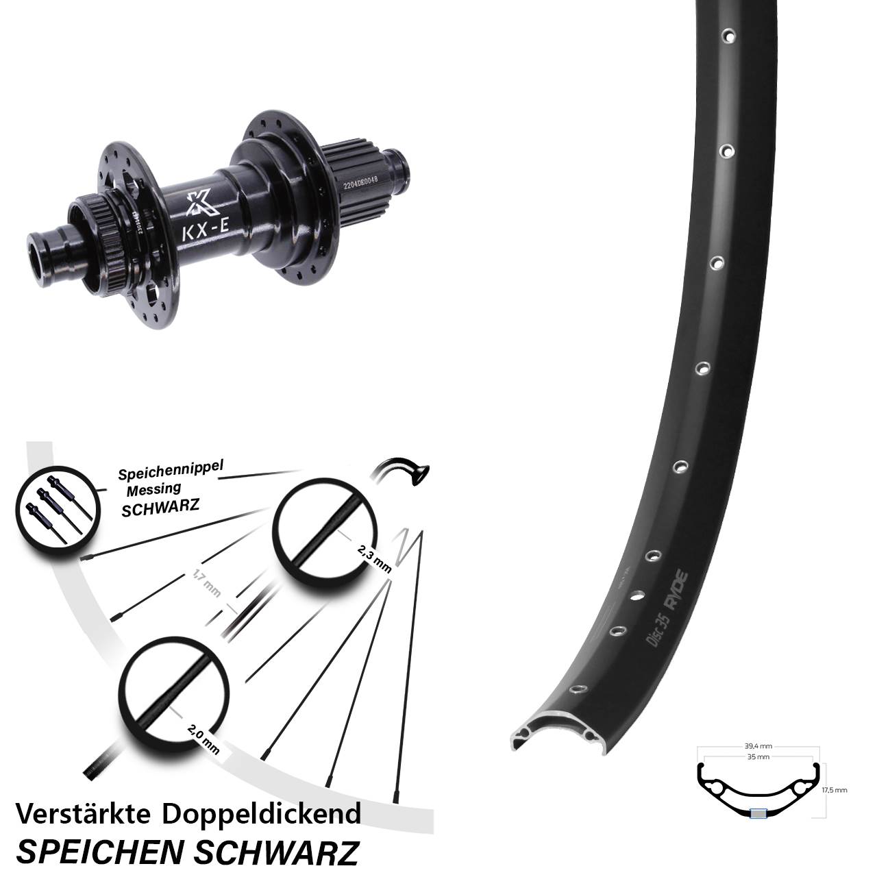 Hinterrad Centerlock 12x148 29 Zoll Ryde Disc 35 KX-E Shimano Micro Spline