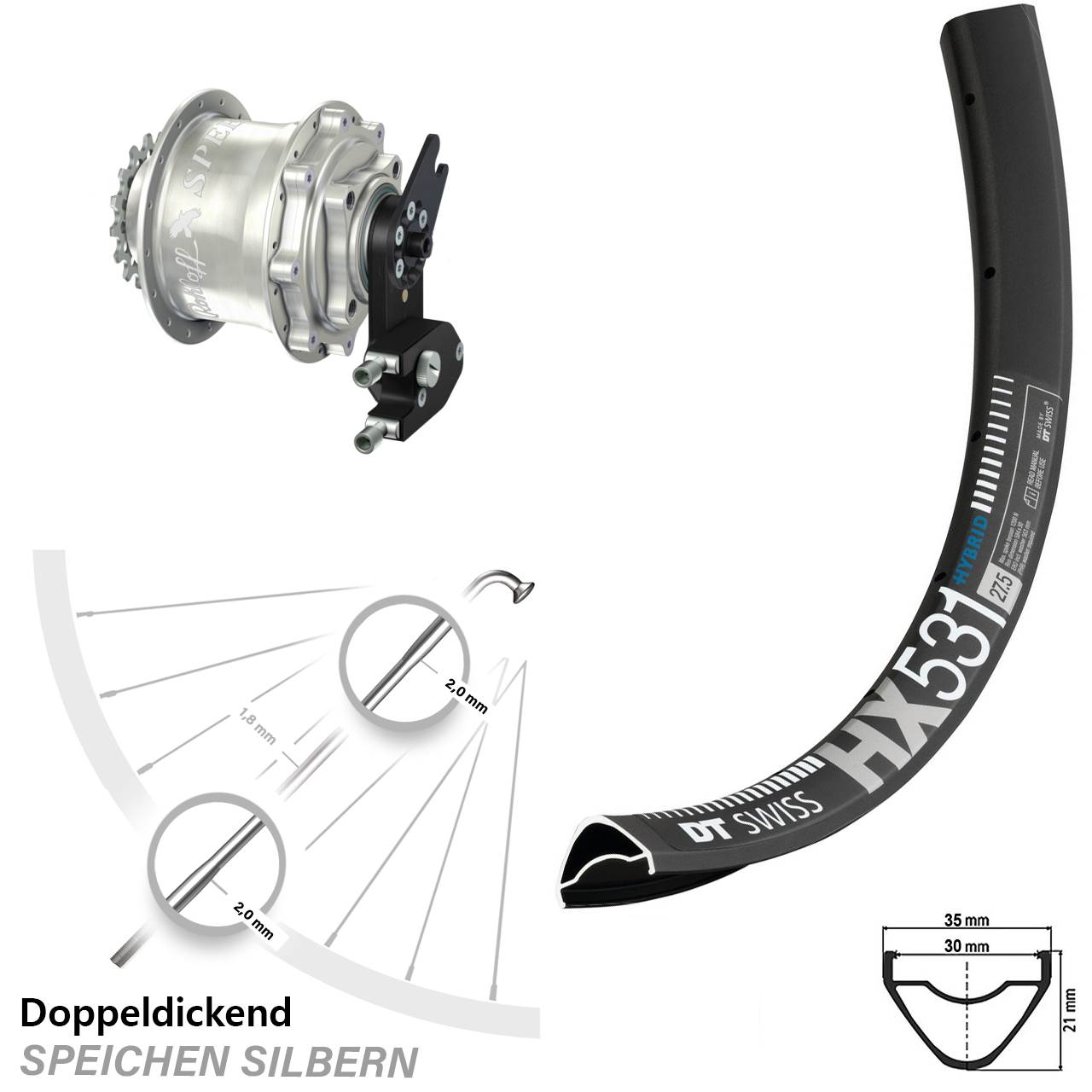 DT Swiss HX531 Rohloff Speedhub CC DB OEM2 Tandem 29 Zoll Disc Laufrad