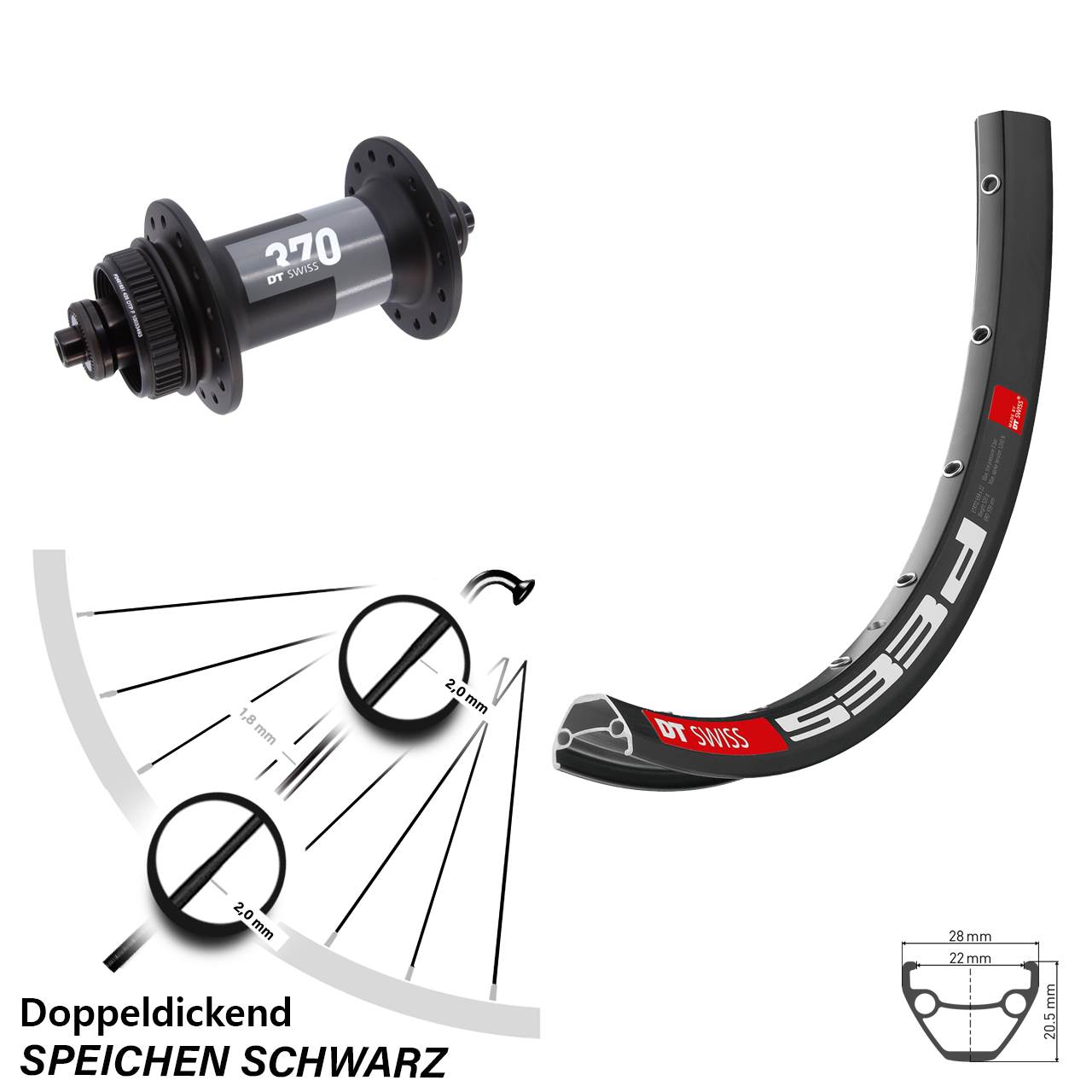 28 Zoll DT Swiss 533 D-370 Vorderrad Centerlock für Schnellspanner
