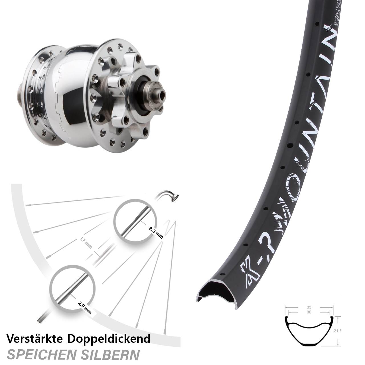 Vorderrad 27,5 Zoll KX R Mountain SON 28 6-Loch silbern poliert