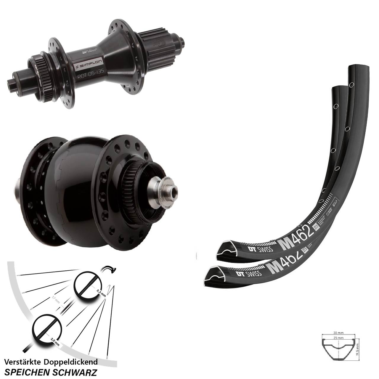 DT Swiss M 462 370 Hybrid SON delux 27,5 Zoll Disc Laufrad-Satz QR Shimano Micro Spline