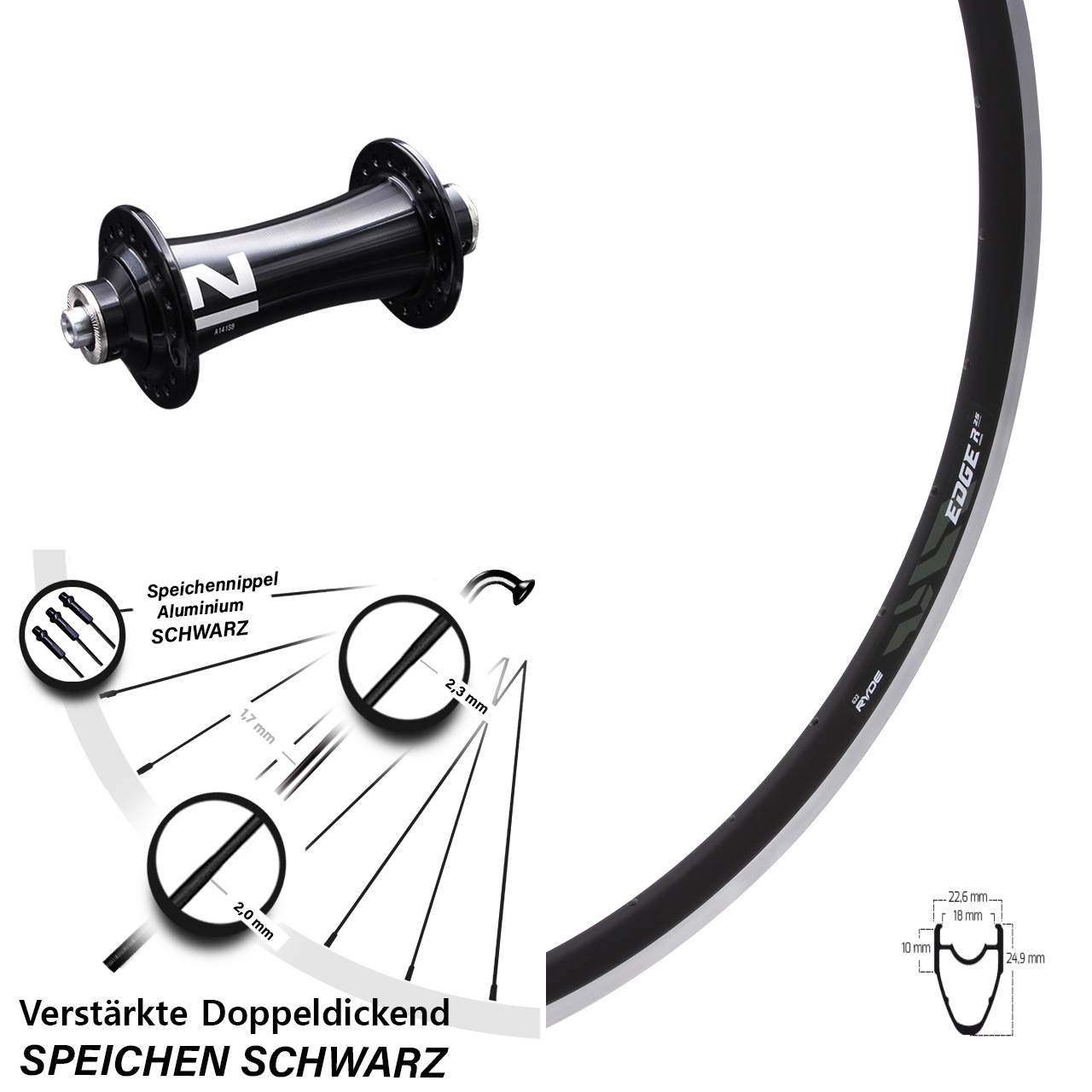 Vorderrad 28 Zoll Ryde Edge R25 Novatec A141SB QR