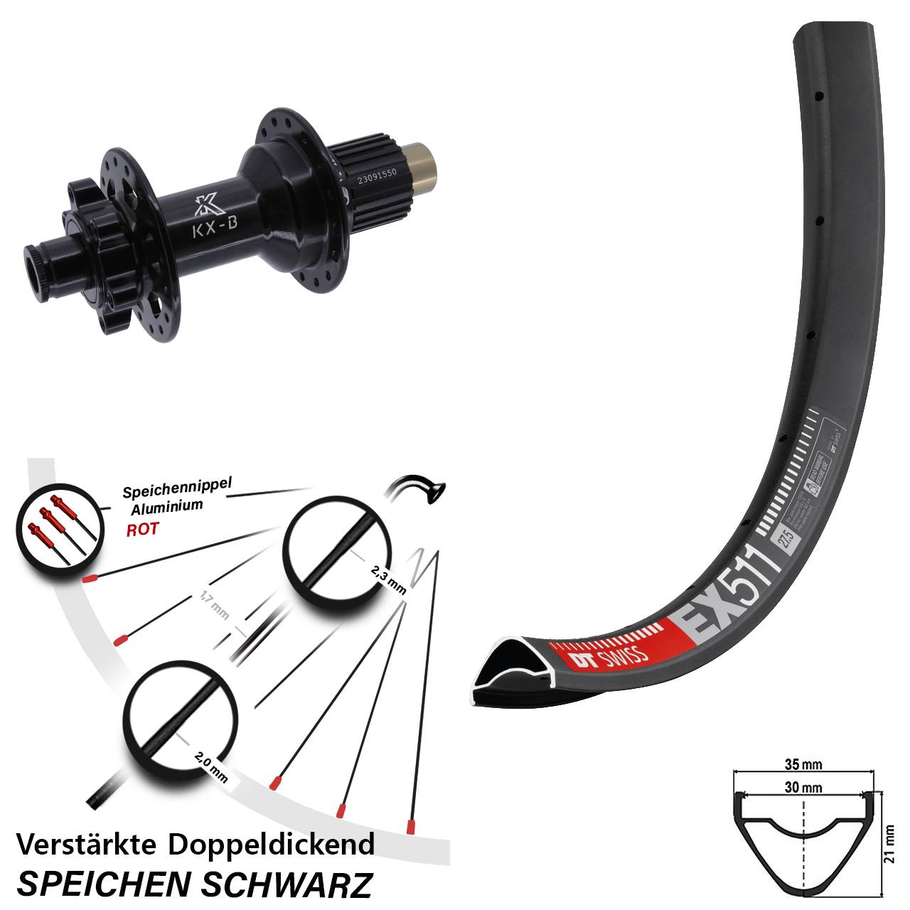 Boost Disc Laufrad 12x148 27,5 Zoll DT Swiss EX511 KX-B Micro Spline